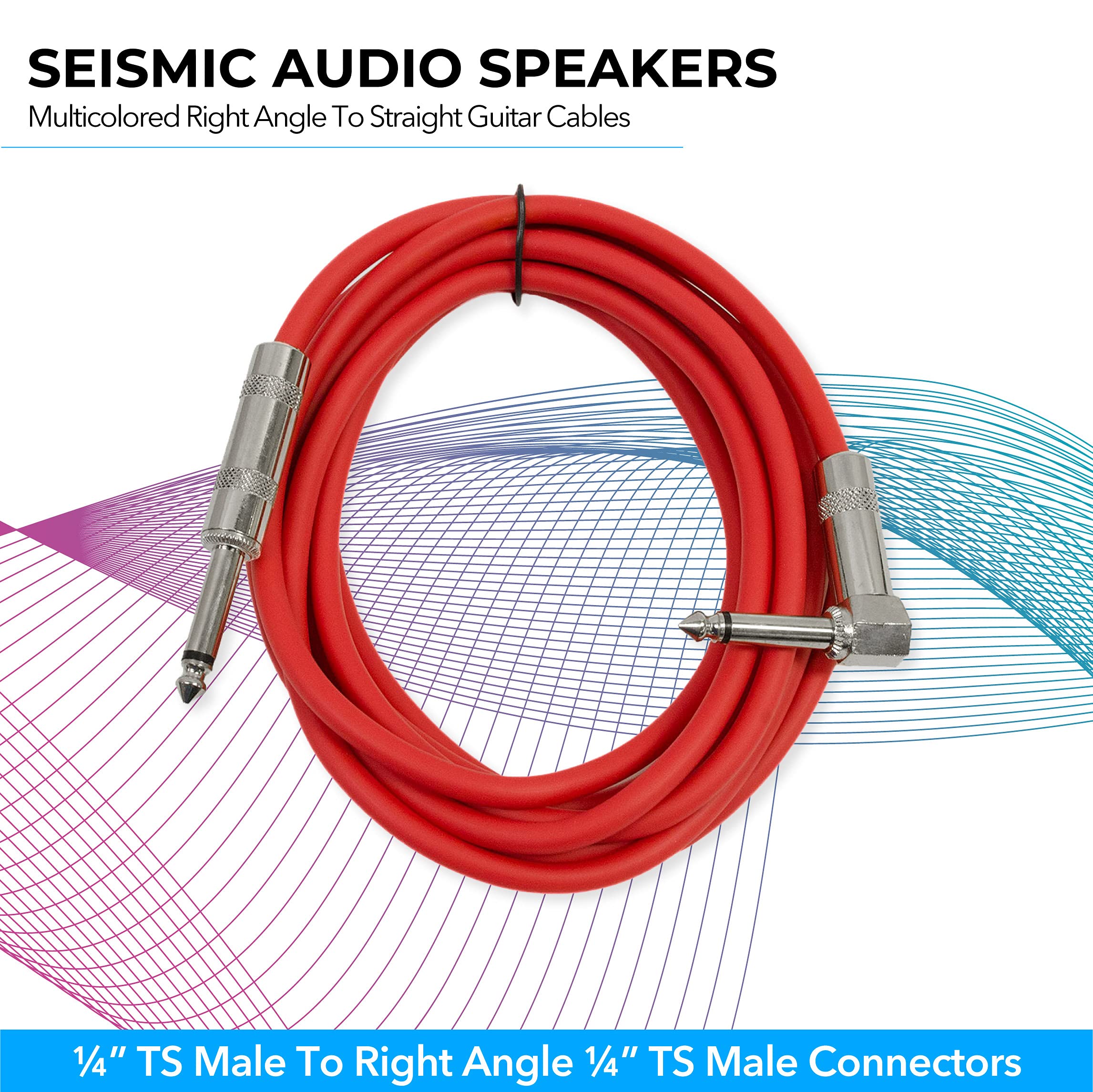 Seismic Audio Speakers Guitar Cables, Right Angle To Straight Guitar Cables, Multicolor, 10 Feet, 6 Pack