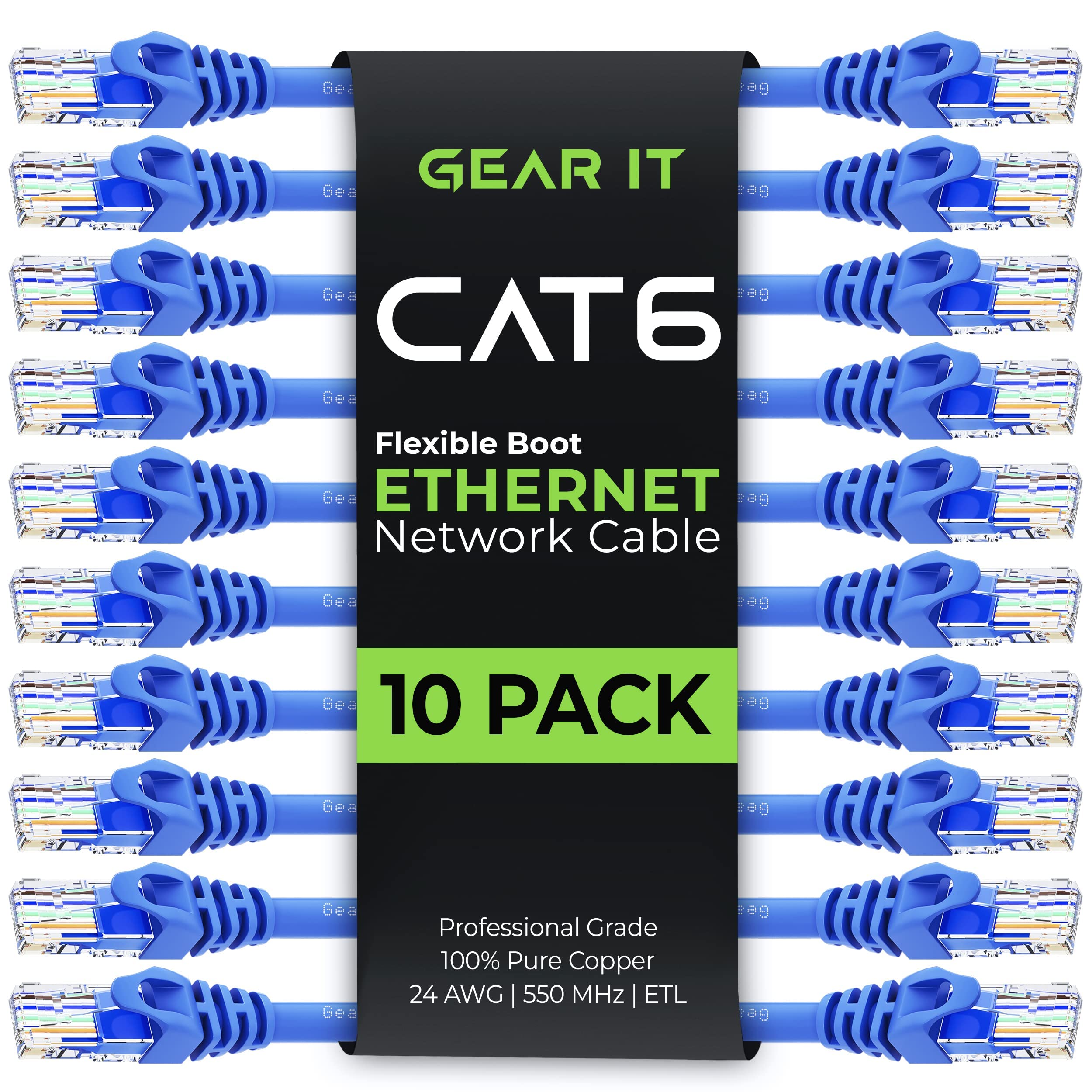 Gearit 10 Pack Cat6 Patch Cable 1 Foot Cat 6 Ethernet Cable Snagless Flexible Soft Tab   Preimum Series   Blue