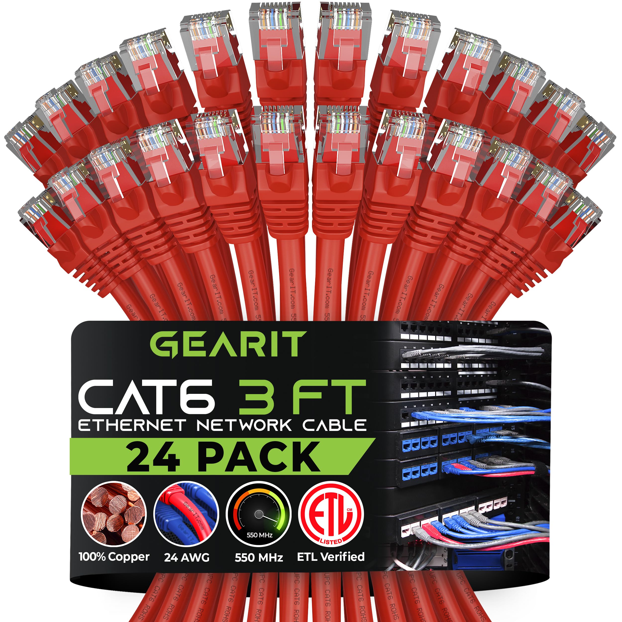 Gearit Cat 6 Ethernet Cable 3 Ft (24 Pack)   Cat6 Patch Cable, Cat 6 Patch Cable, Cat6 Cable, Cat 6 Cable, Cat6 Ethernet Cable,