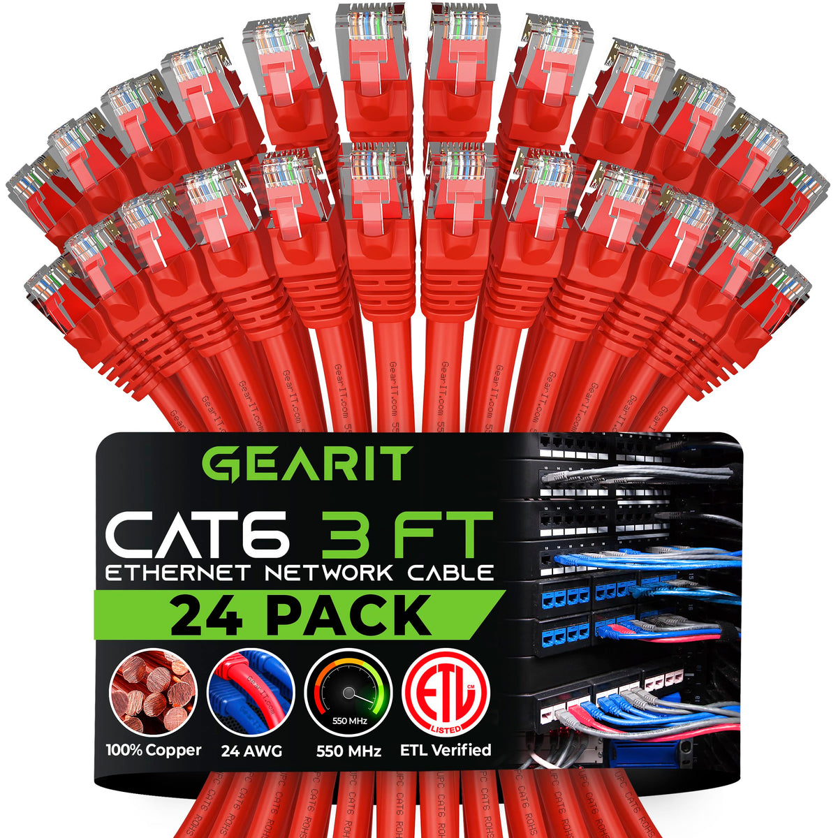 Gearit Cat 6 Ethernet Cable 3 Ft (24 Pack)   Cat6 Patch Cable, Cat 6 Patch Cable, Cat6 Cable, Cat 6 Cable, Cat6 Ethernet Cable,