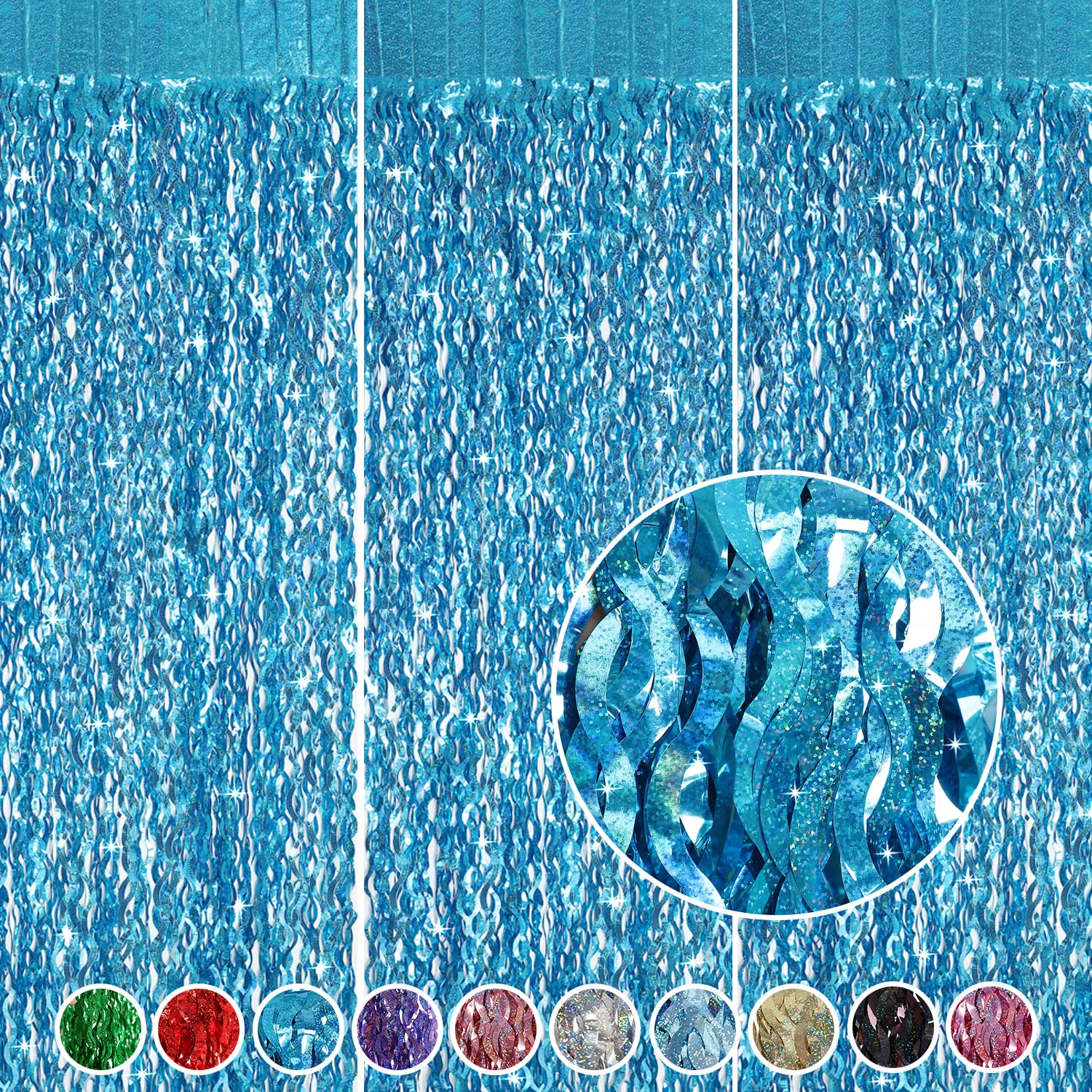 Cylmfc 3 Pack 3.3 Ft X 6.6 Ft Teal Foil Fringe Curtains   Sparkle Metallic Curtains Party Decorations Photo Booth Decorations Pa