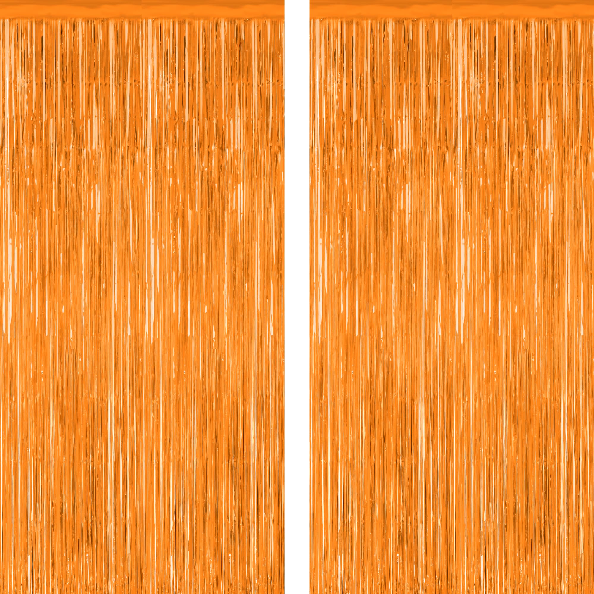 2 Pack Backdrop Curtains, 3.28 FT x 7.05 FT Orange Color Tinsel Backdrop, Metallic Party Streamer Fringe Curtains, Foil Curtains