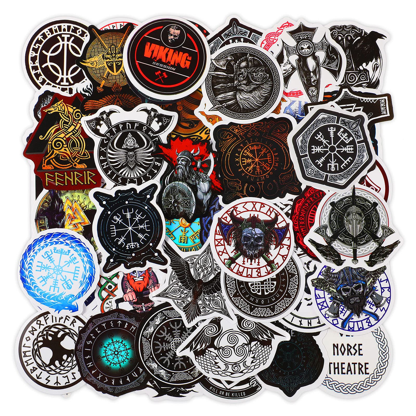 Chinco 100 Pieces Viking Stickers Vinyl Aborigine Theme Decals Waterproof Pvc Runic Compass Viking Totem Stickers For Car Hard Hat Water Bottle Laptop Luggage Cup Computer Phone