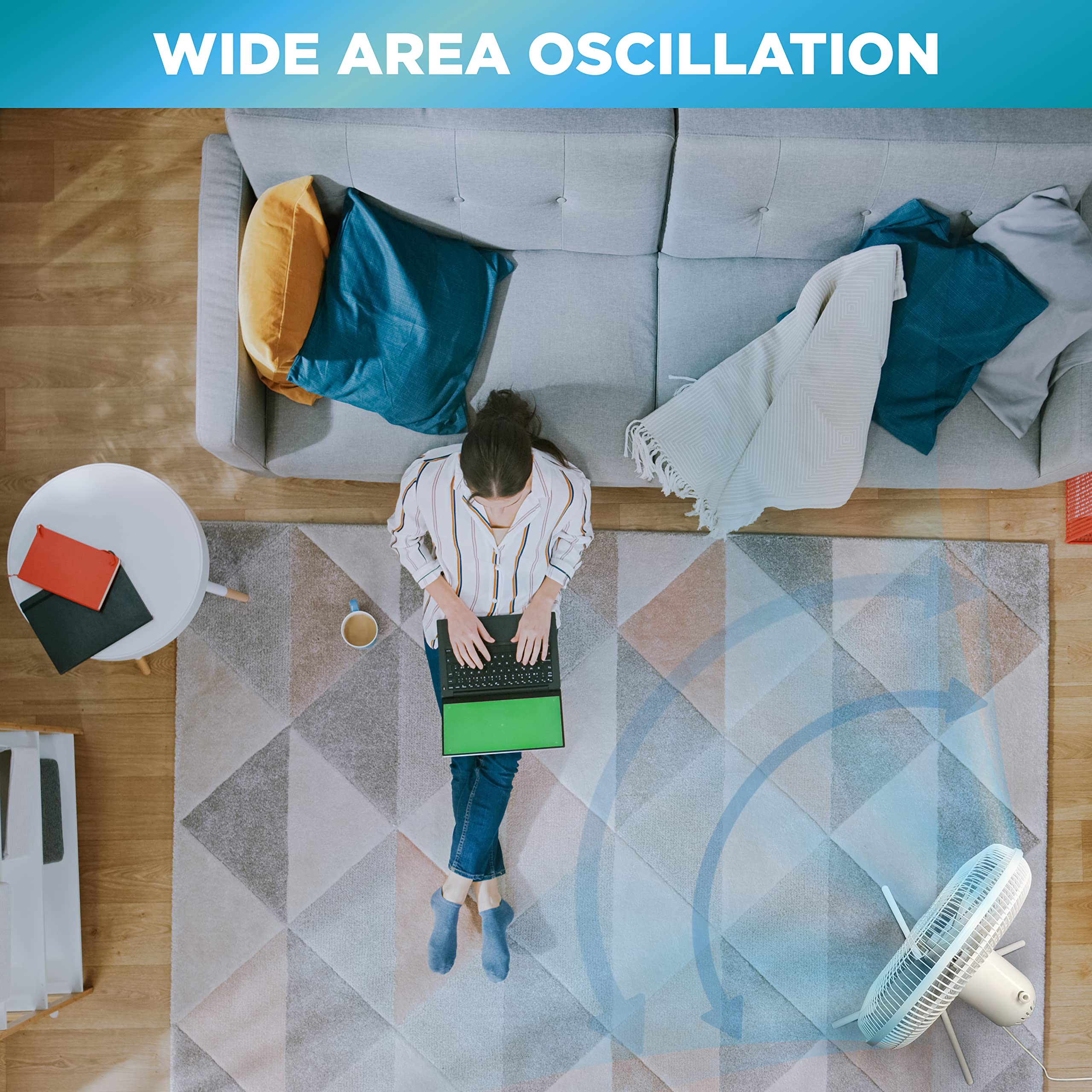 Comfort Zone Electric Oscillating Pedestal Fan, Stand Fan, 16 Inch, 3 Speed, 90 Degree Oscillating Head, Adjustable Height And T