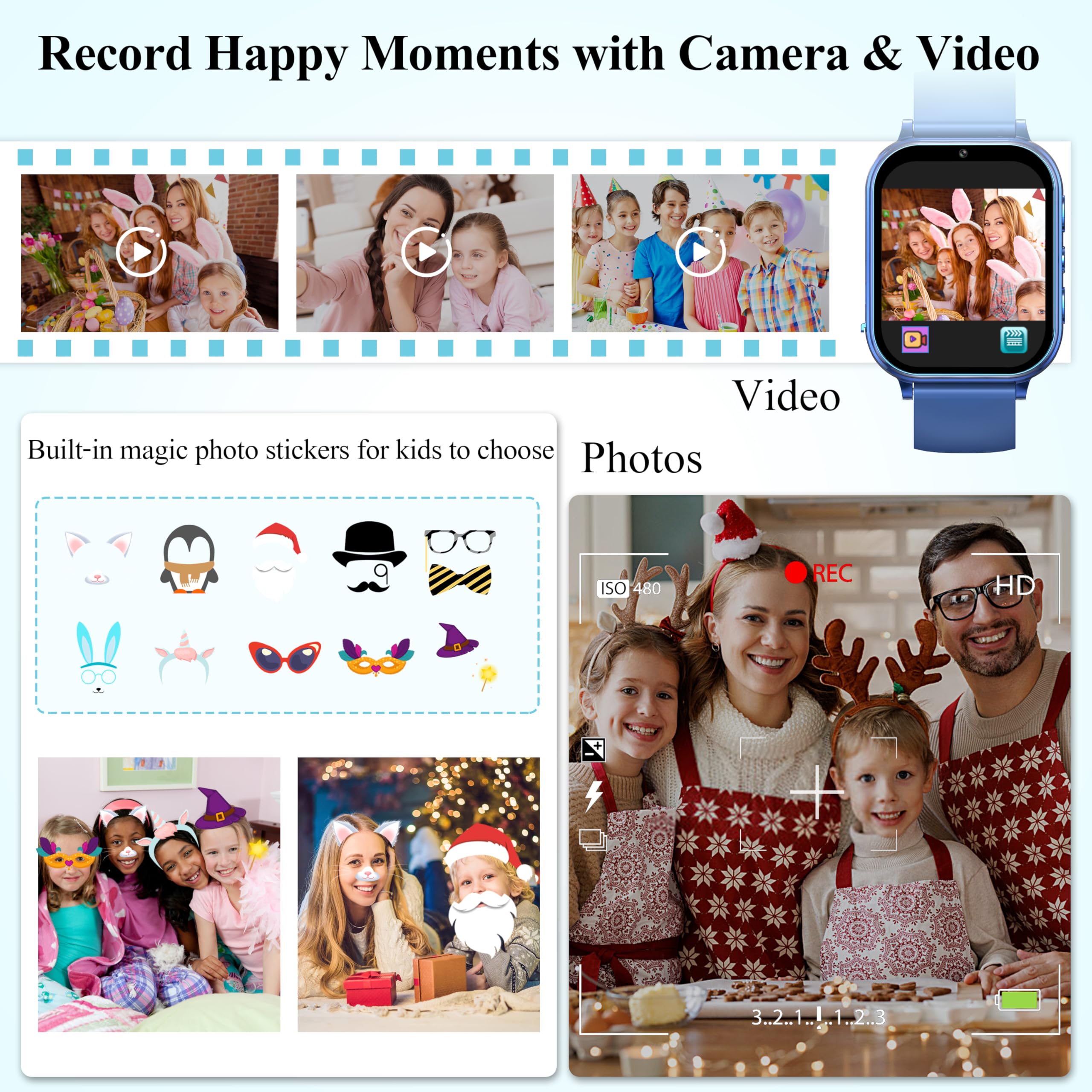 Kalinco Kids Smart Watch, No Phone Needed, Games Camera Video Pedometer Smartwatch, Music Player, Alarm, Audiostory, Torch, Step