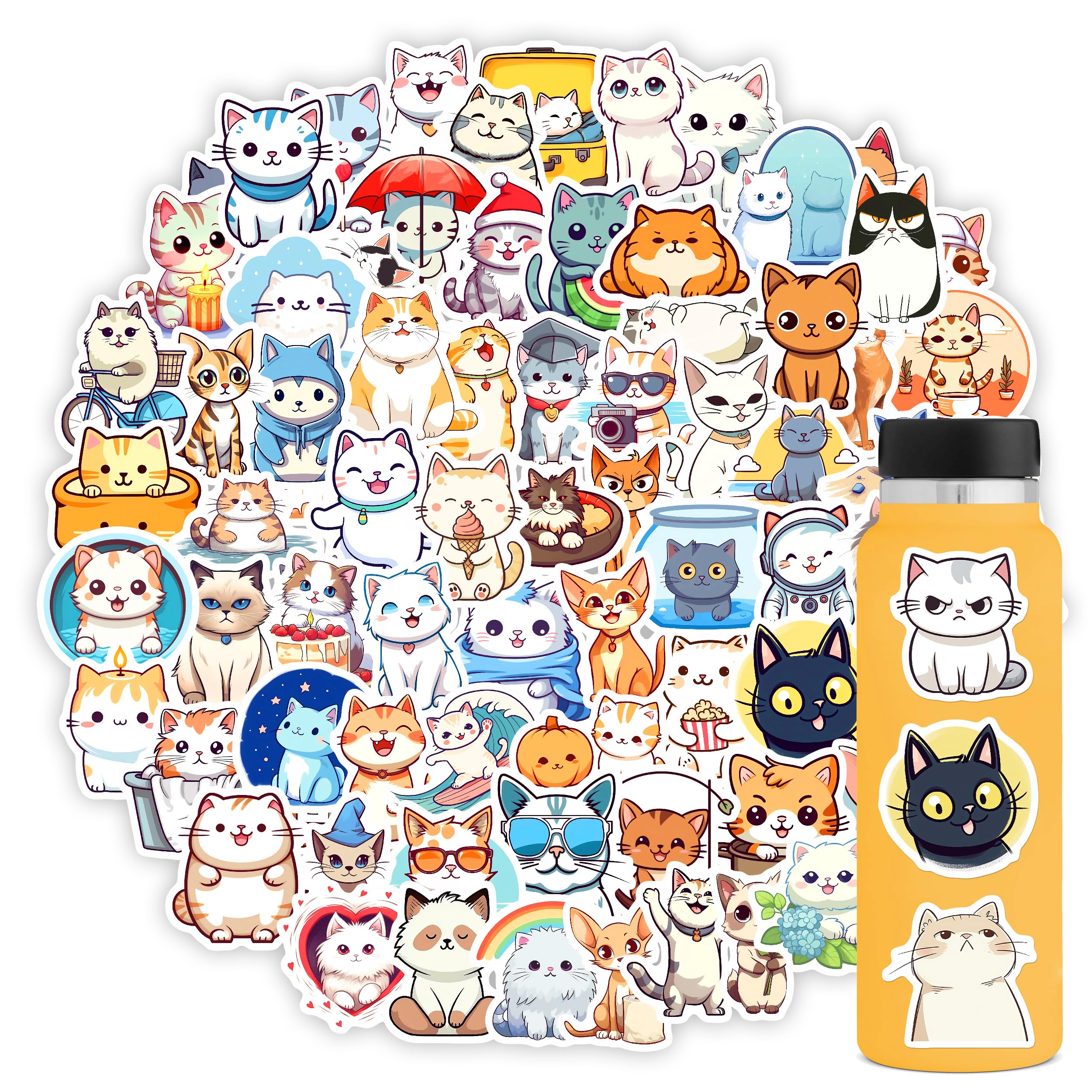 102 Pcs Funny Cat Stickers,Cute Cat Stickers For Adults,Unique Designed Cartoon Vinyl Waterproof Aesthetic Cat Stickers For Water Bottles Laptop Computer Skateboard