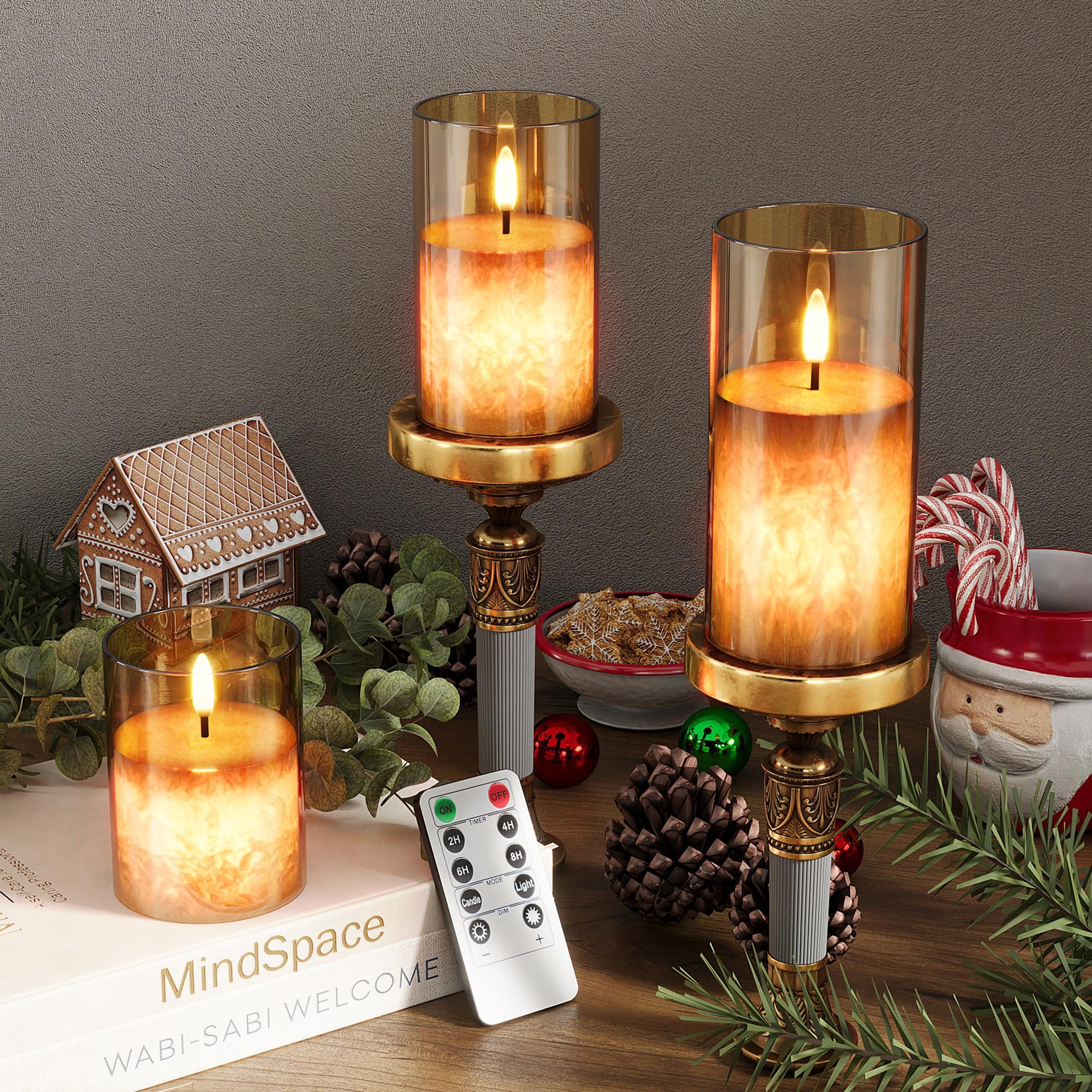 Crystal Texture Design Flickering Flameless Candles With Remote & Timer, Real Wax Battery Operated Candles With Flickering Flame