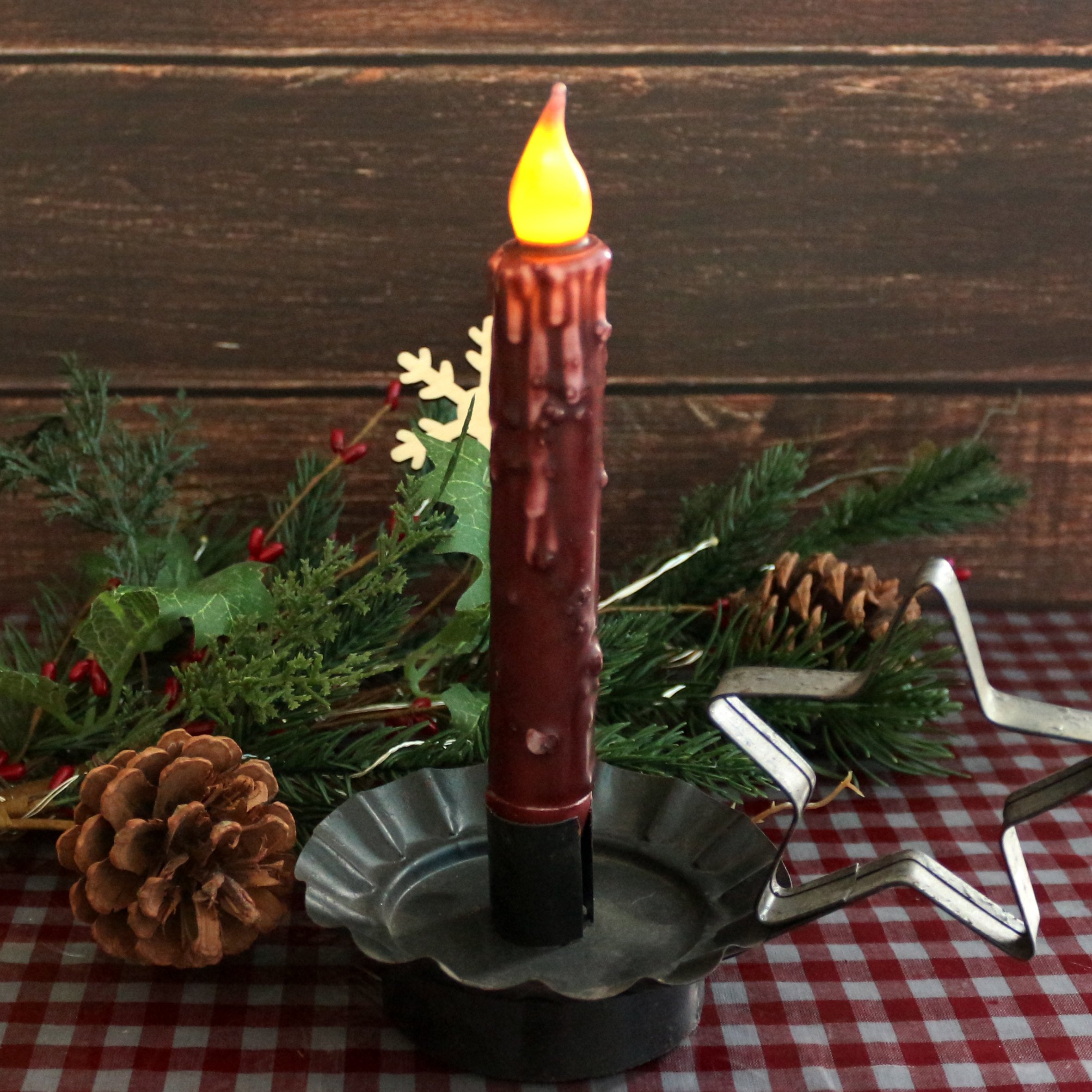 Cvhomedeco. Real Wax Hand Dipped Battery Operated Led Timer Taper Candles Rustic Primitive Flameless Lights D?Or, 6 3/4 Inch, Bu