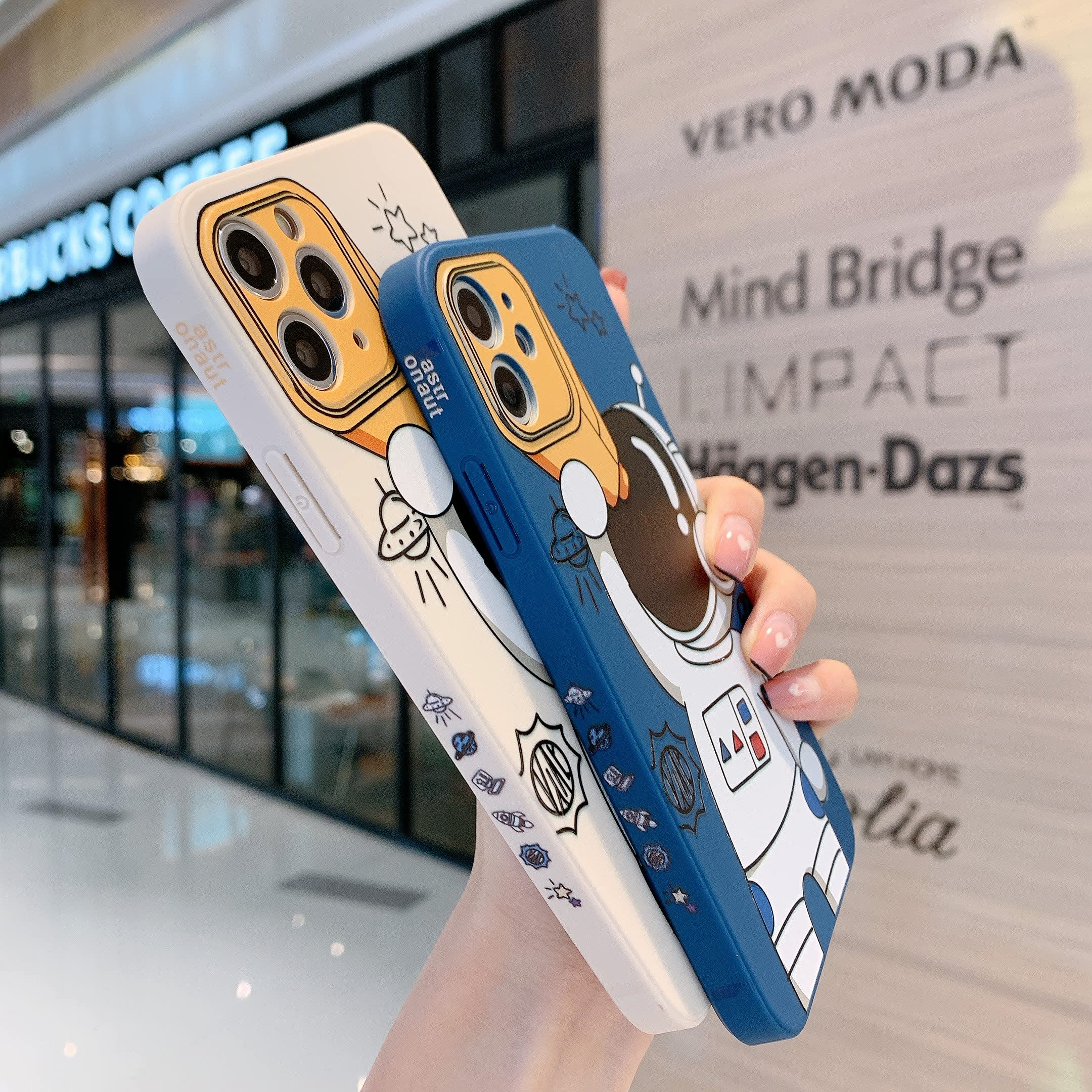 Yonds Queen iPhone 11 Pro Case Cartoon Astronaut Space Design Soft TPU Shockproof White Telescope