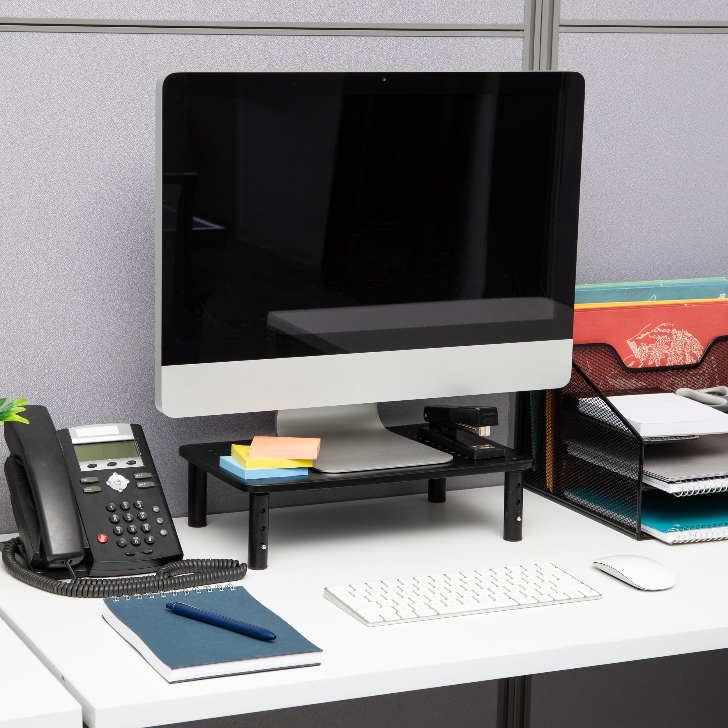 Mind Reader Monitor Stand, Set Of 2, Height Adjustable, Ventilated Laptop Riser, Metal, 14.5'' L X 9.25'' W X 4 5.5'' H, Black