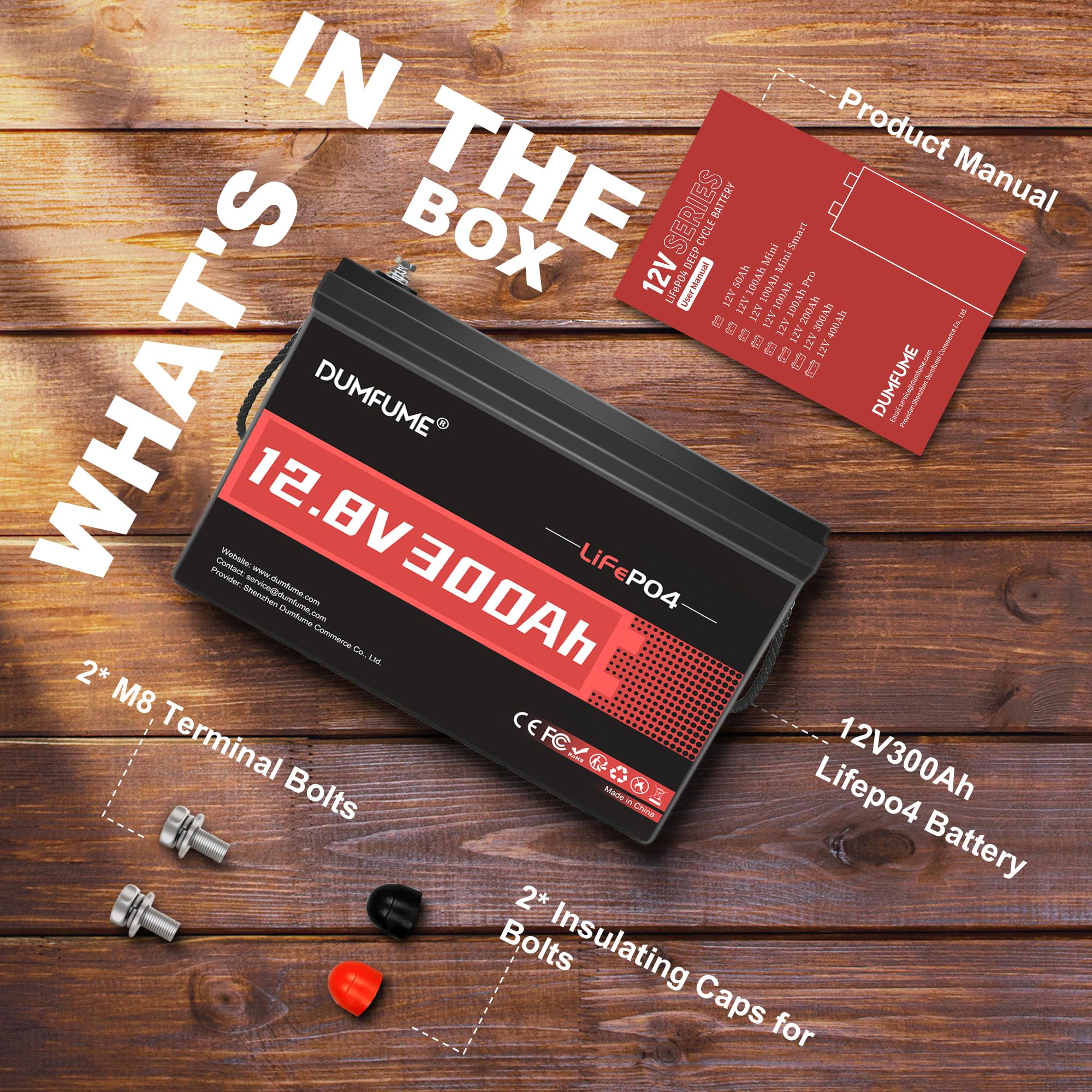 Dumfume 2 Packs 12V 300Ah Lithium Lifepo4 Battery,200A Bms 3840Wh Rechargeable Lithium Iron Phosphate Battery 15000+ Deep Cycles