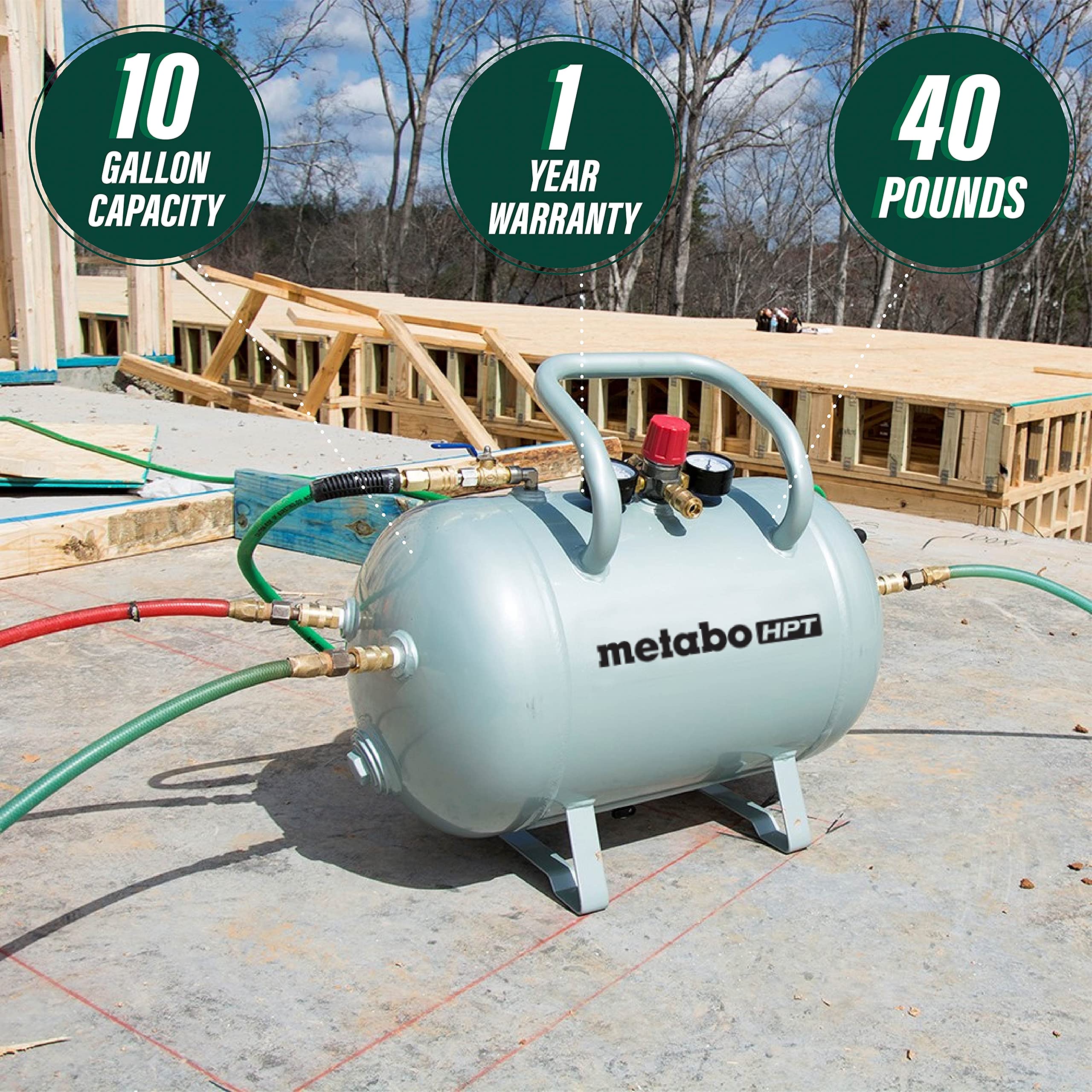 Metabo Hpt Reserve Air Tank | Five Quick Connect Couplers | 10 Gallon Capacity | Asme Certified | Ua3810Ab