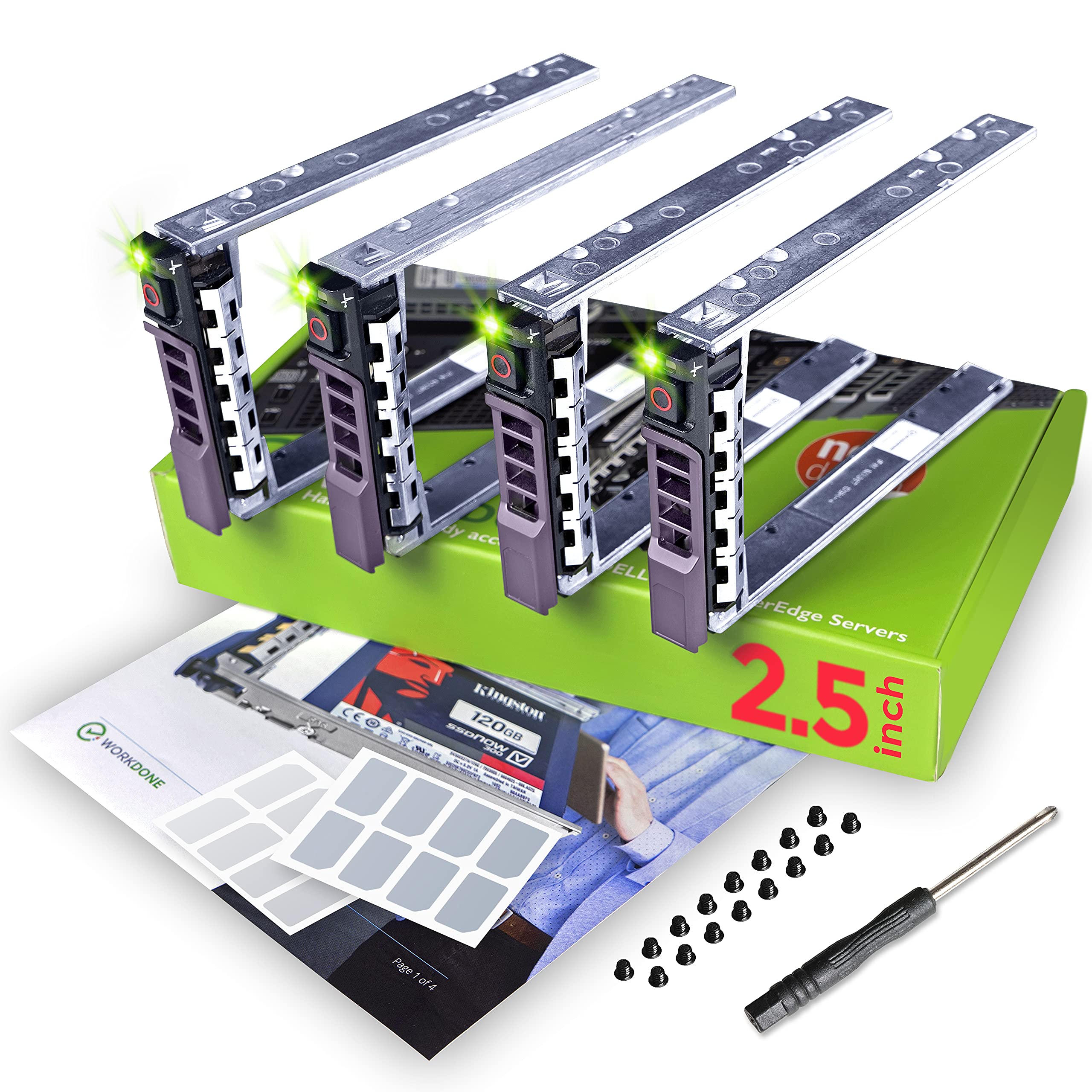 Workdone 4 Pack   2.5'' Hard Drive Caddy G176J Compatible For Dell Poweredge Server   T440 T640 R330 R430 T430 R630 T630 R730 R8