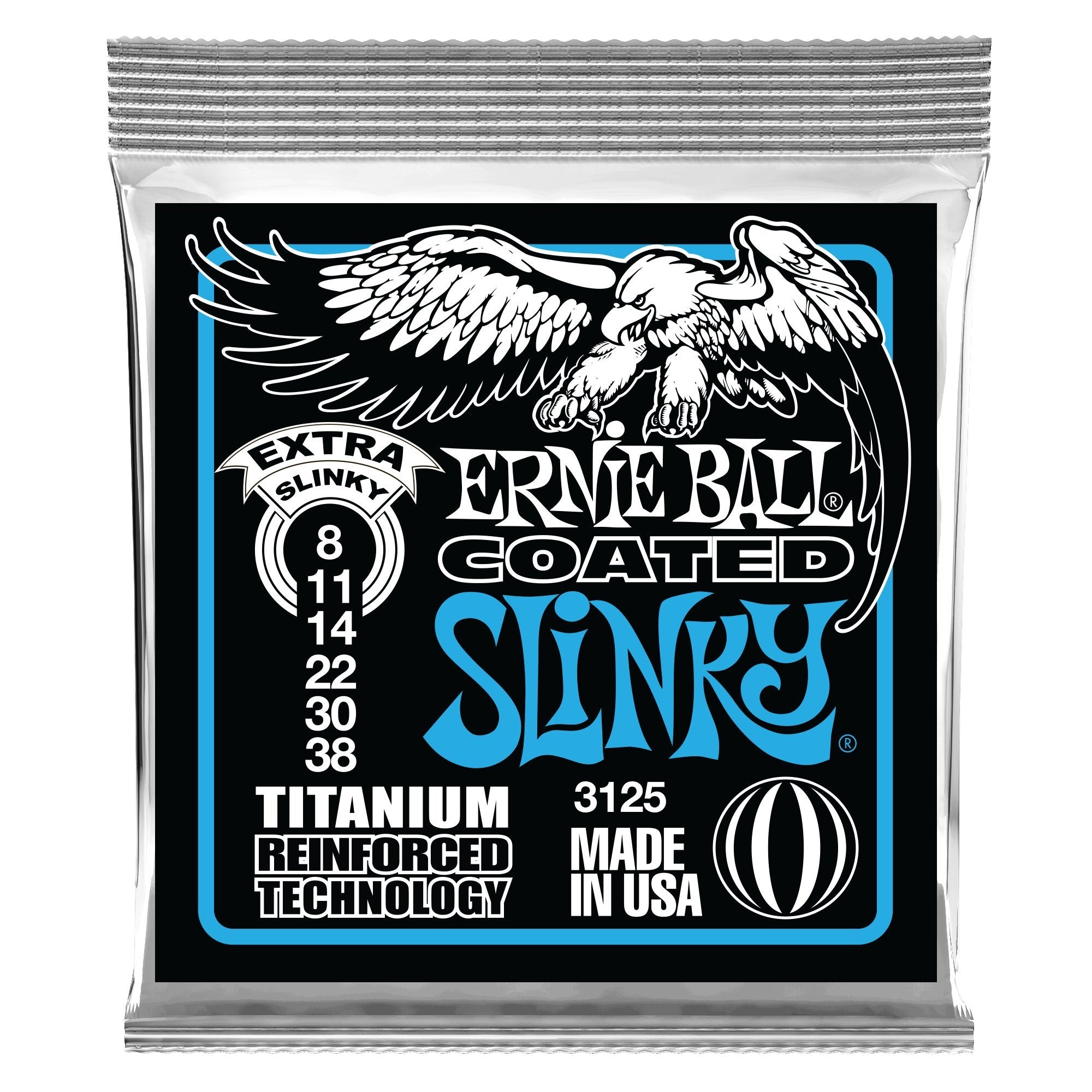 Ernie Ball Extra Slinky Coated Titanium Electric Guitar Strings, 8 38 Gauge (P03125)