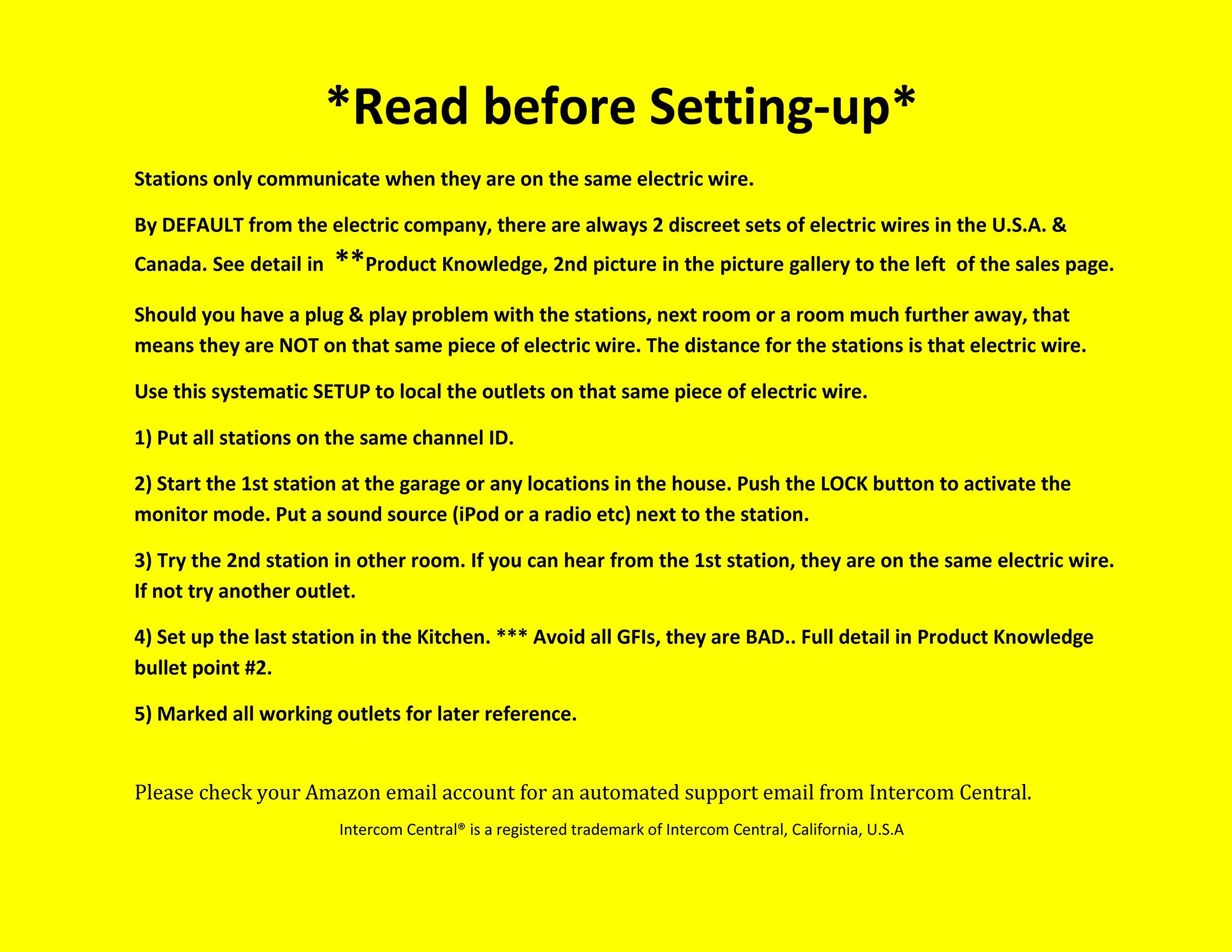 Intercom Central� Ground Wire Power Line 3 Channels Intercom System, Three Stations Set.