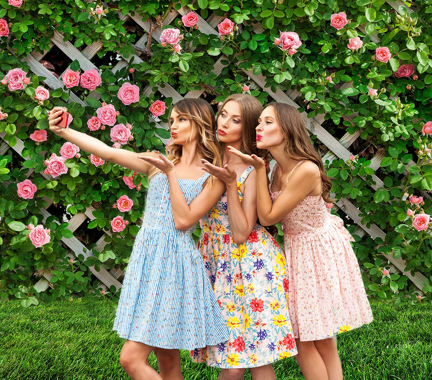 Aiikes 8X8Ft Flowers Photography Backdrop Spring Floral Photo Background Green Leaf Fence Backdrops Wedding Bridal Backdrop Baby