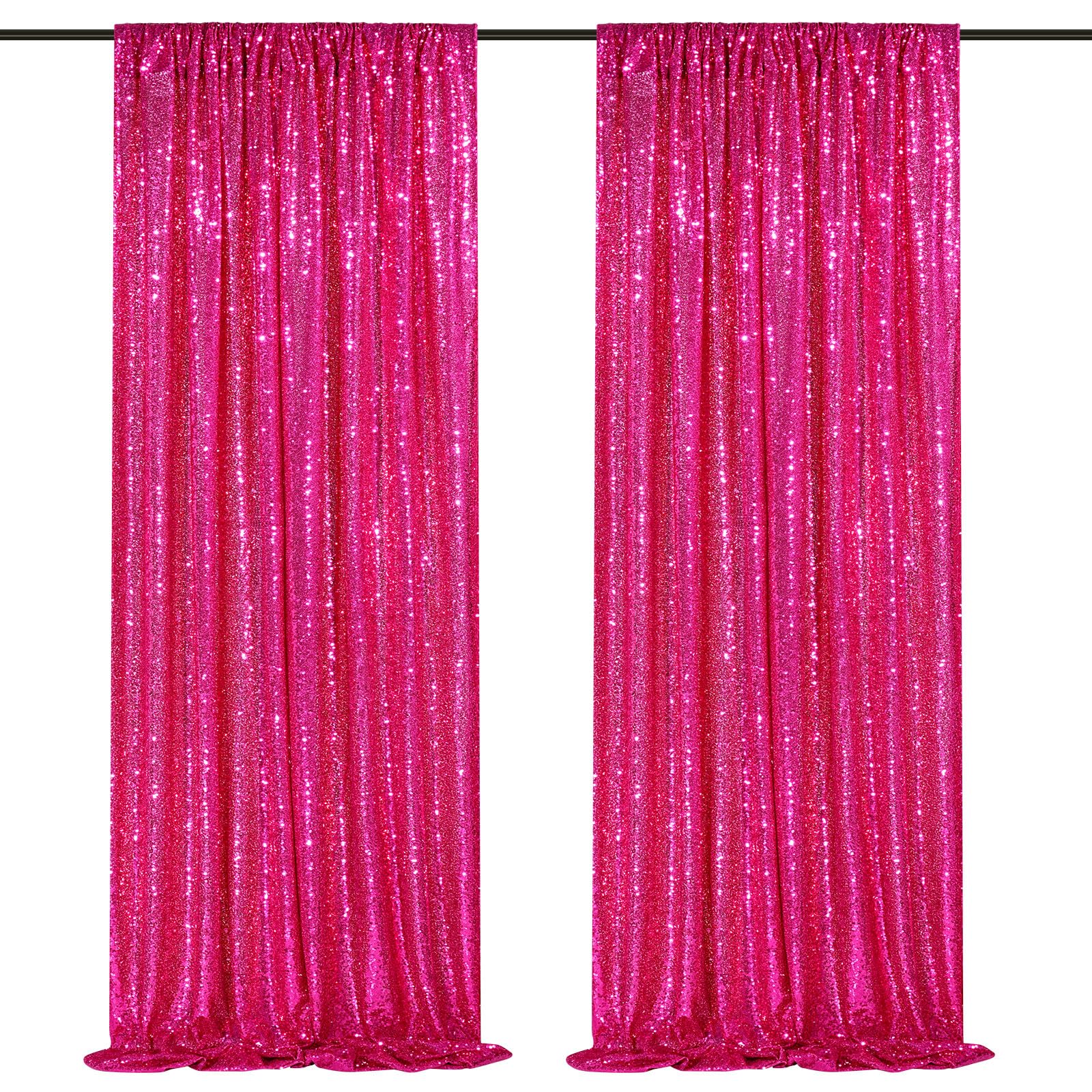 Hot Pink Sequin Backdrop 2 Panels 2Ftx8Ft Photo Backdrop Curtains Glitter Background For Wedding Party Stage Decorations