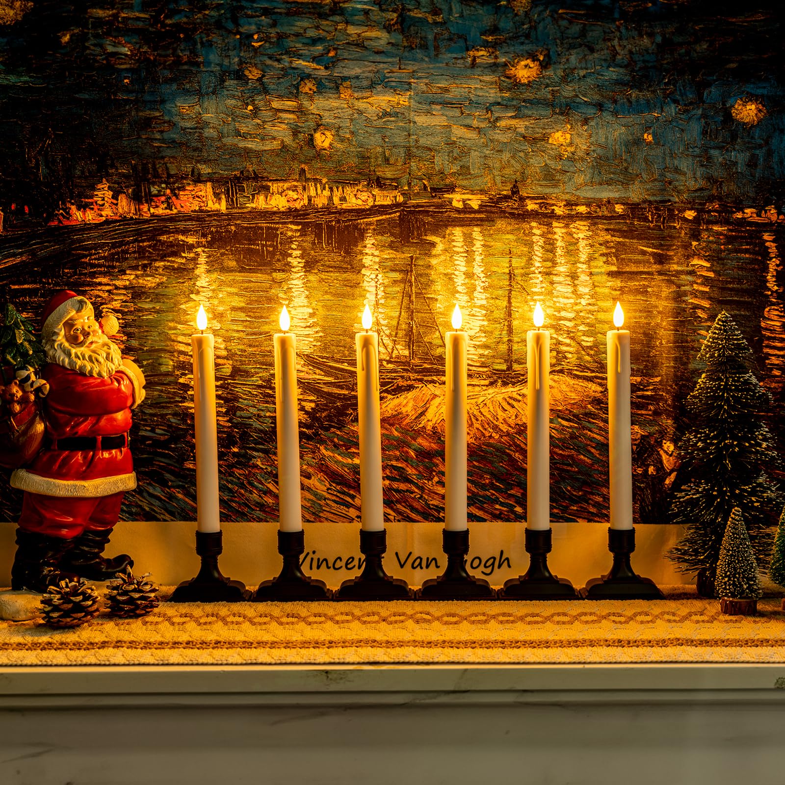 Homemory 6 Pcs Window Candles With Remote Timer Dimmer, Battery Operated Taper Candles With Holders And Suctions, White Christma