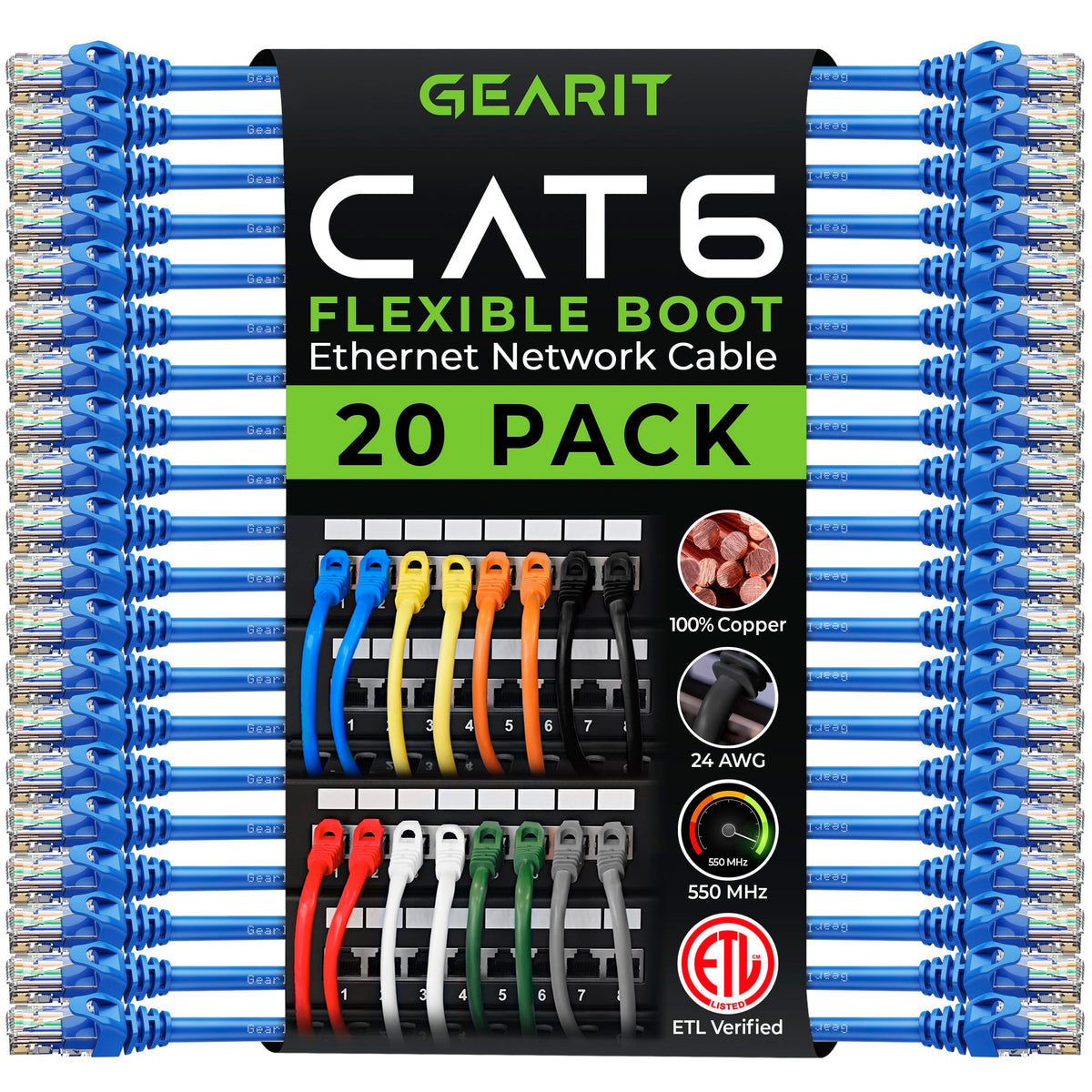 Gearit 20 Pack Cat6 Patch Cable 5 Feet Cat 6 Ethernet Cable Snagless Flexible Soft Tab   Preimum Series   Blue
