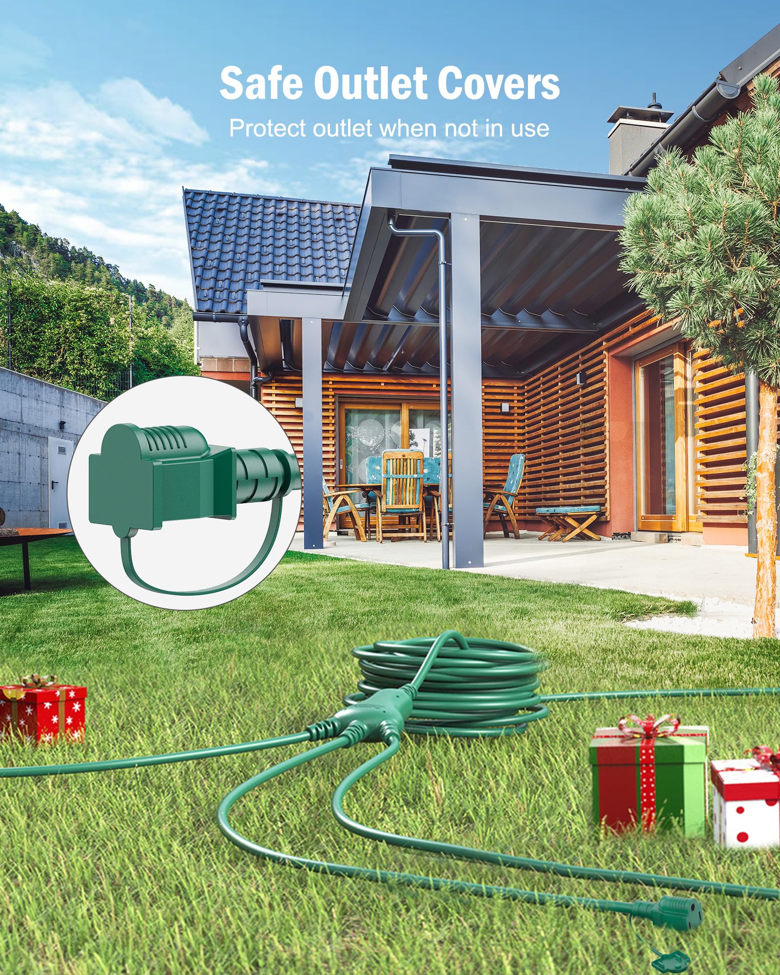 Brightown Outdoor Extension Cord 1 To 3 Splitter, Max 30Ft End To End (42Ft Total), 3 Way 16/3C Sjtw Weatherproof Wire For Outdo