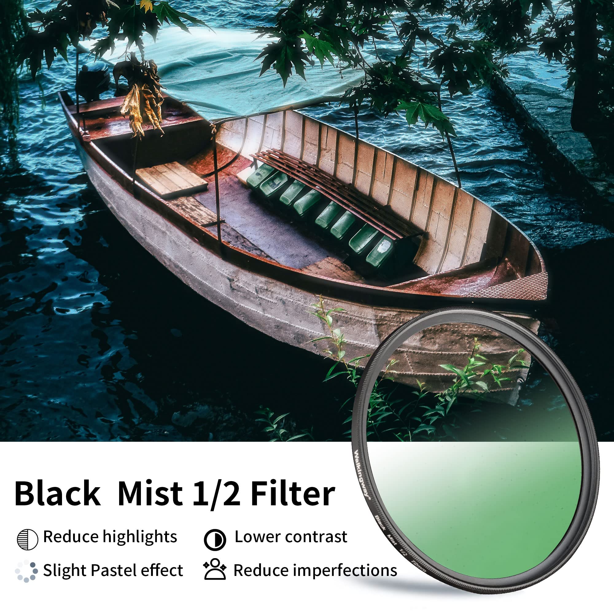 Walkingway 86Mm Black Diffusion Filter 1/2 Pro Mist Camera Lens Filter Soft Dreamy Cinematic Effect Hazy Diffuser With Ultra Sli