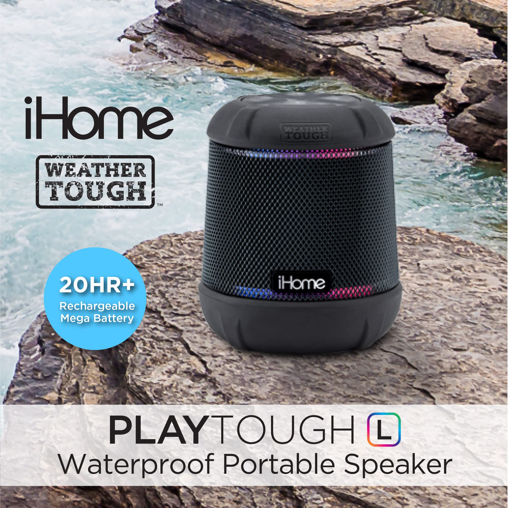 Ihome Waterproof Bluetooth Speaker With Color Changing Lights, Ip67 Certified Portable Speaker With Passive Subwoofer And Enhanc