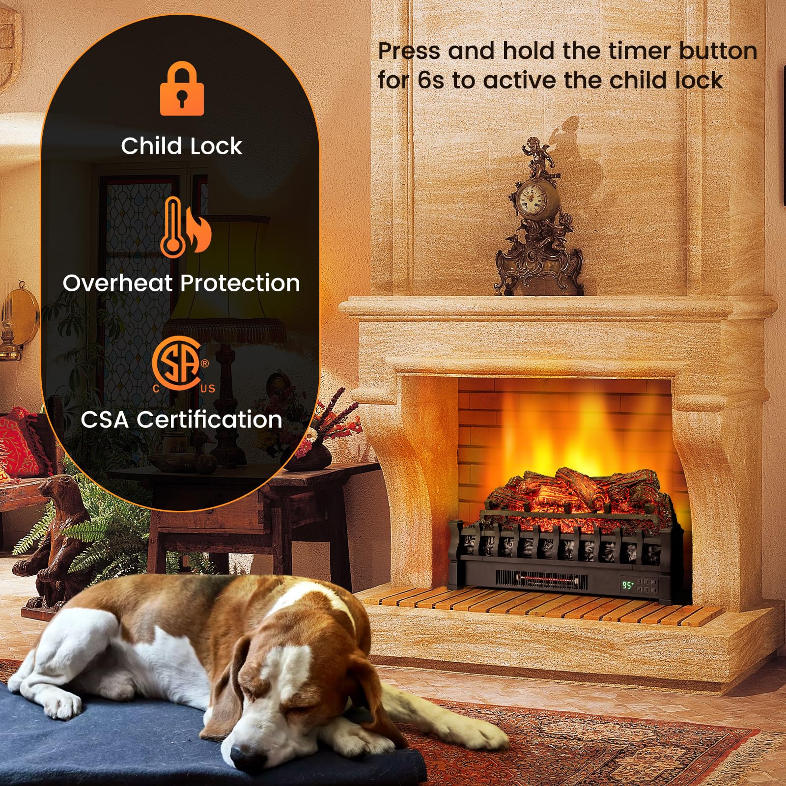 Tangkula 26    Infrared Quartz Electric Fireplace Log Heater With Realistic Pinewood Ember Bed, Electric Fireplace Heater Insert