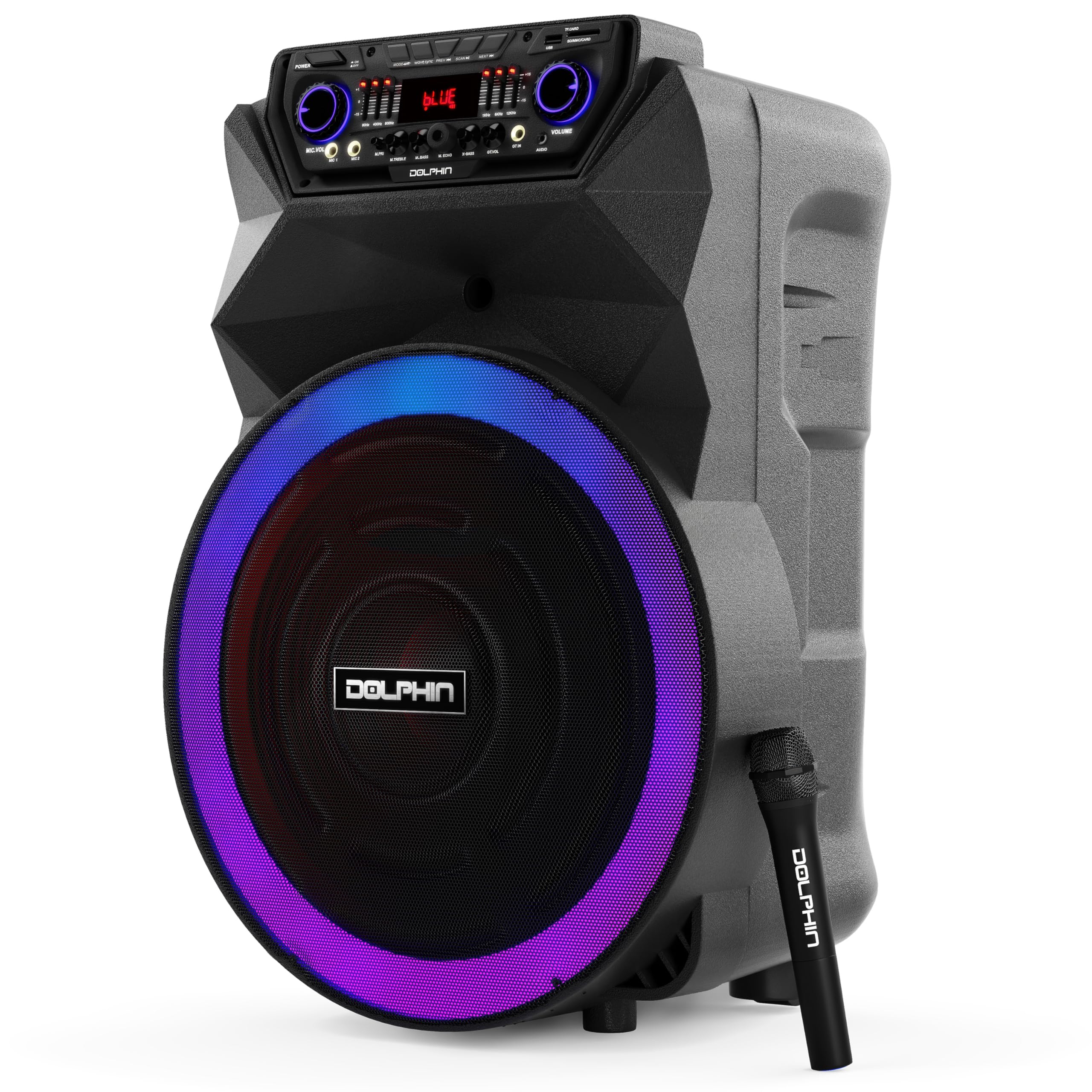 Dolphin Sp 18Rbt 18 Inch Party Bluetooth Speaker   Rechargeable With Deep Bass, High Power, Wireless Microphones, Usb/Sd, Aux & Guitar Inputs, Extended Battery Life, 12V Input