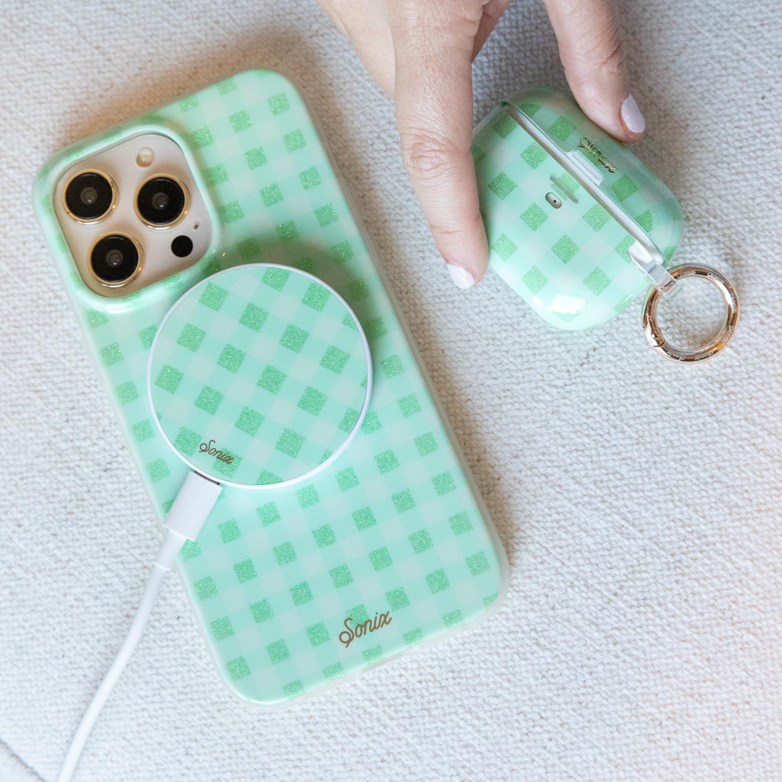 Sonix Case For Iphone 15 Pro Max | Compatible With Magsafe | 10Ft Drop Tested | Minty Gingham