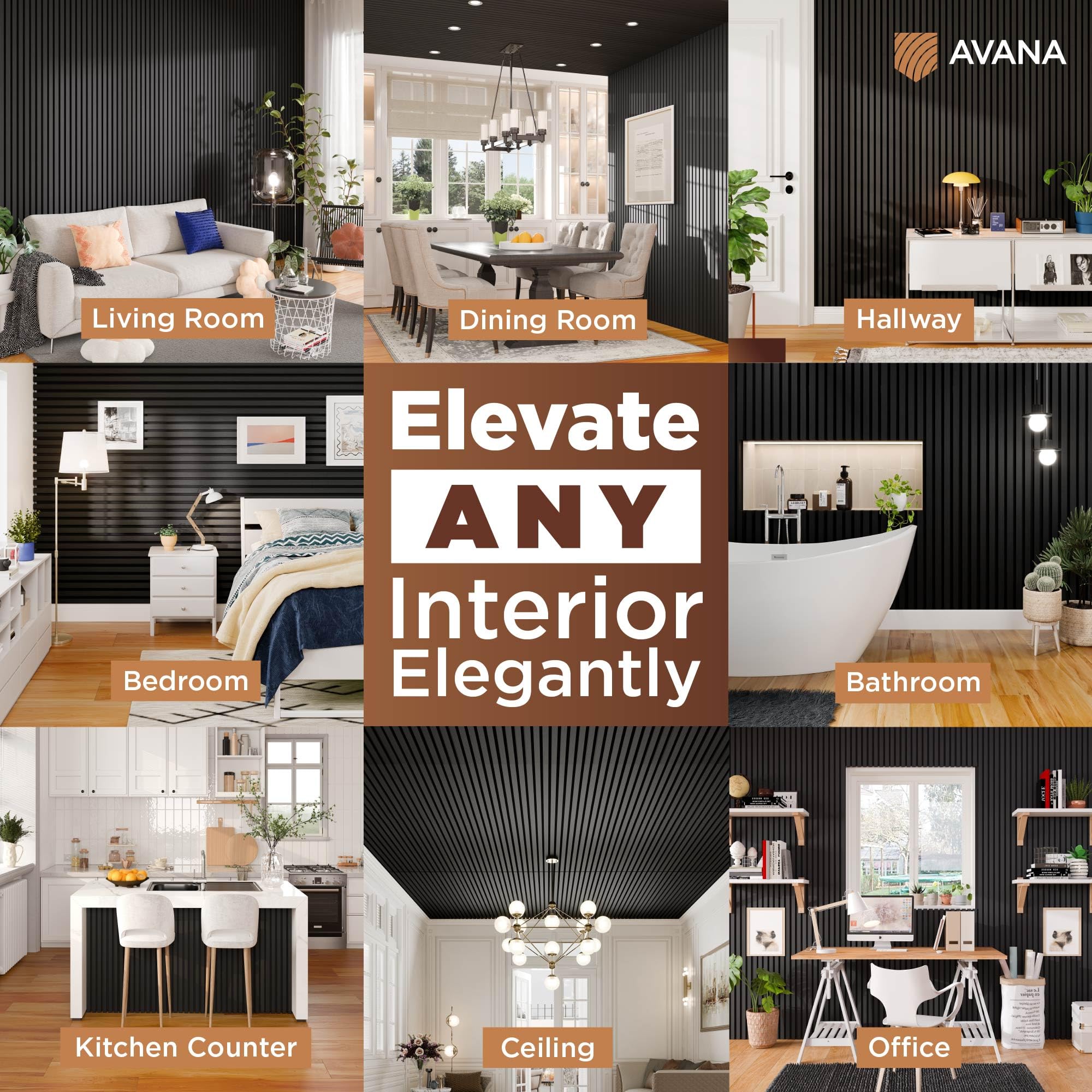 Avana Acoustic Wood Wall Panels   47.2 X 12.6 Inch Black Oak Acoustic Panels 2 Pcs   Modern Wall Panels For Interior Wall Decor