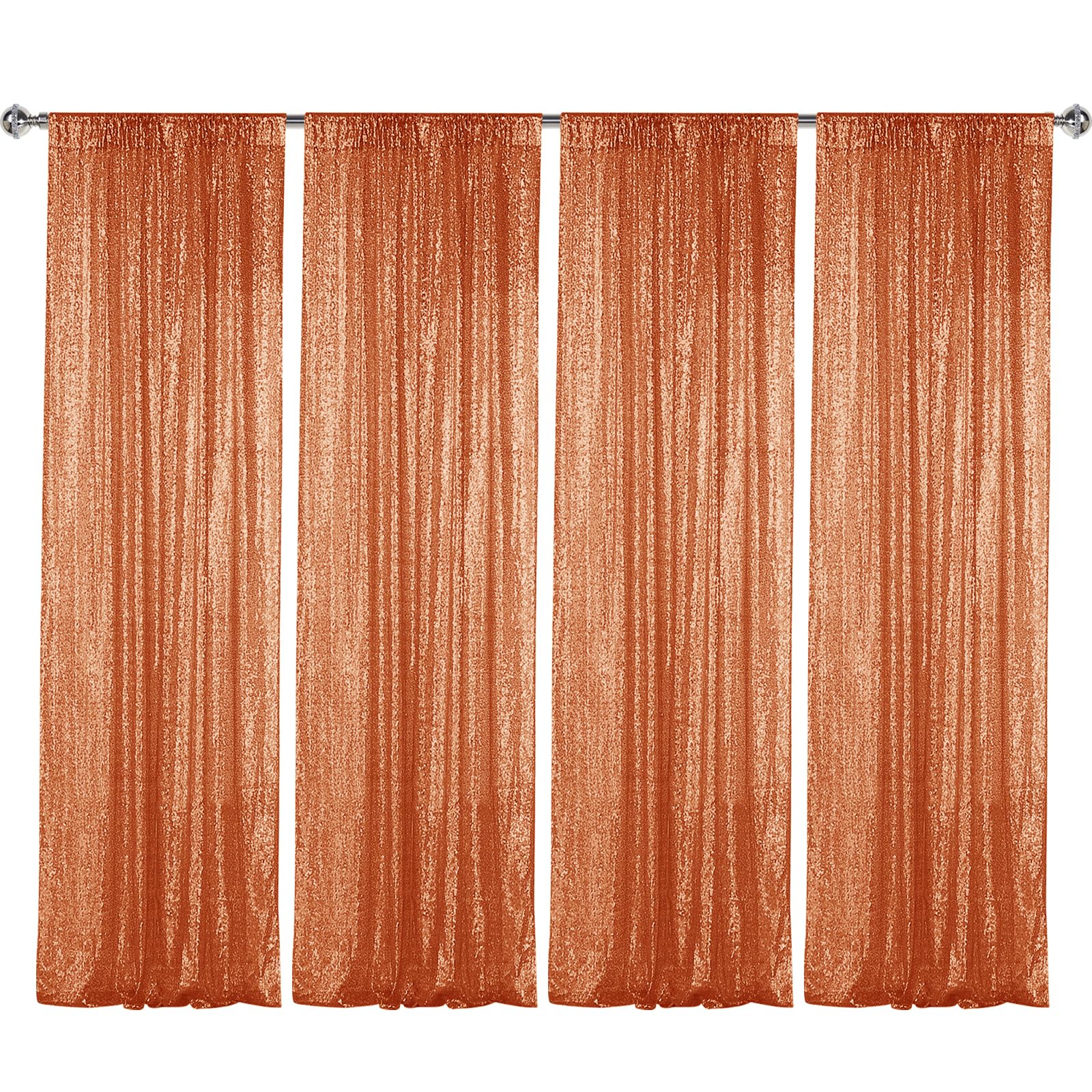 Sugargirl Orange Sequin Backdrop Curtain 4 Panels 2Ftx8Ft Glitter Orange Background Drapes Sparkle Photography Backdrop For Part