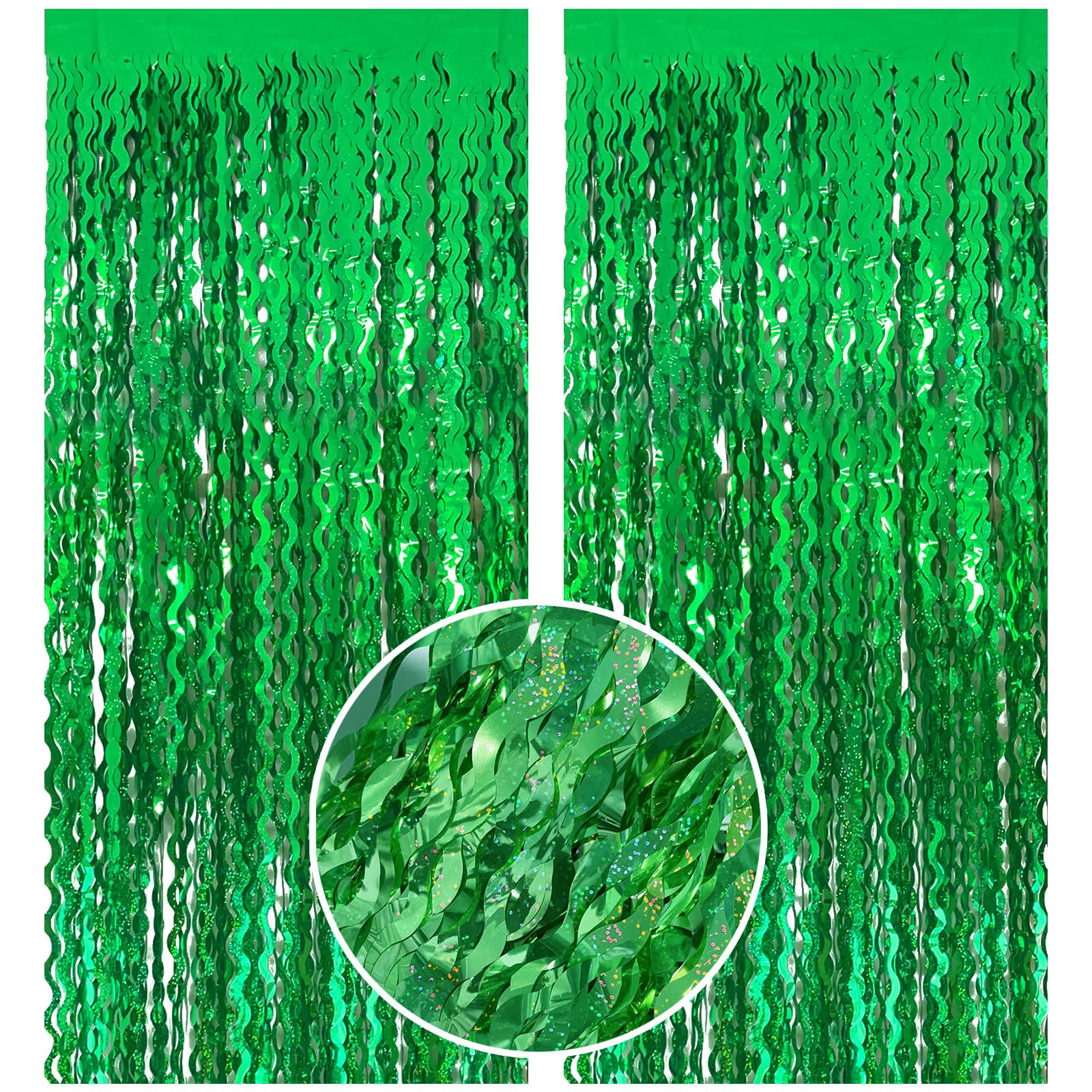 Green Tinsel Foil Fringe Curtains Wavy Backdrop For Parties Sparkle Metallic Wavy Foil Fringe Backdrop Curtain For Party Decorat