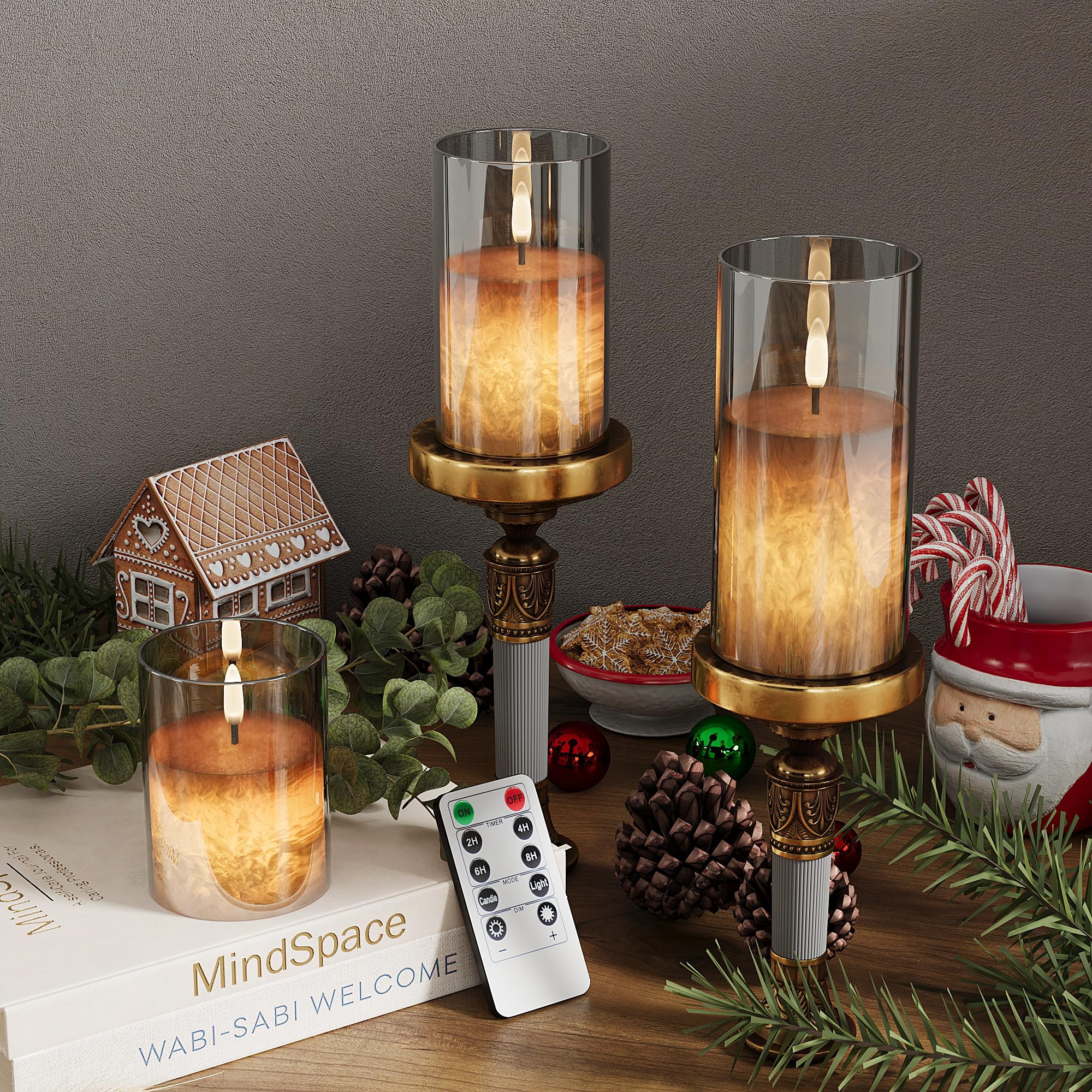 Viodaim Crystal Texture Design Flickering Flameless Candles With Remote & Timer, Real Wax Battery Operated Candles With Flickeri