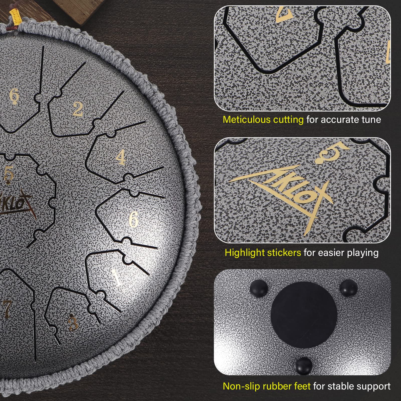 Aklot Steel Tongue Drum - 12 Inches 13 Notes - Percussion Instruments - Hand Pan Drum With Music Book, Drum Mallets And Carry Ba