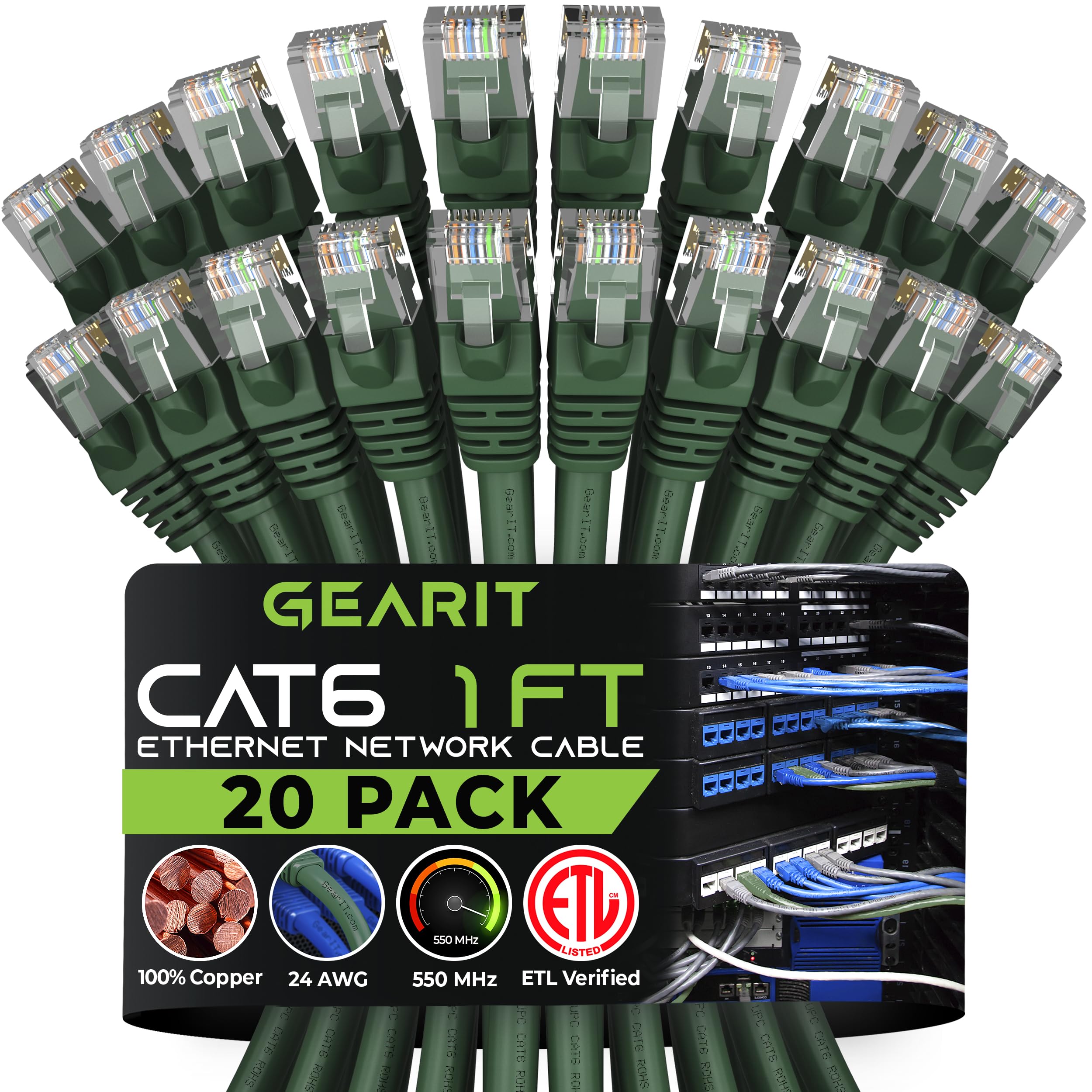 Gearit Cat 6 Ethernet Cable 1 Ft (20 Pack)   Cat6 Patch Cable, Cat 6 Patch Cable, Cat6 Cable, Cat 6 Cable, Cat6 Ethernet Cable,