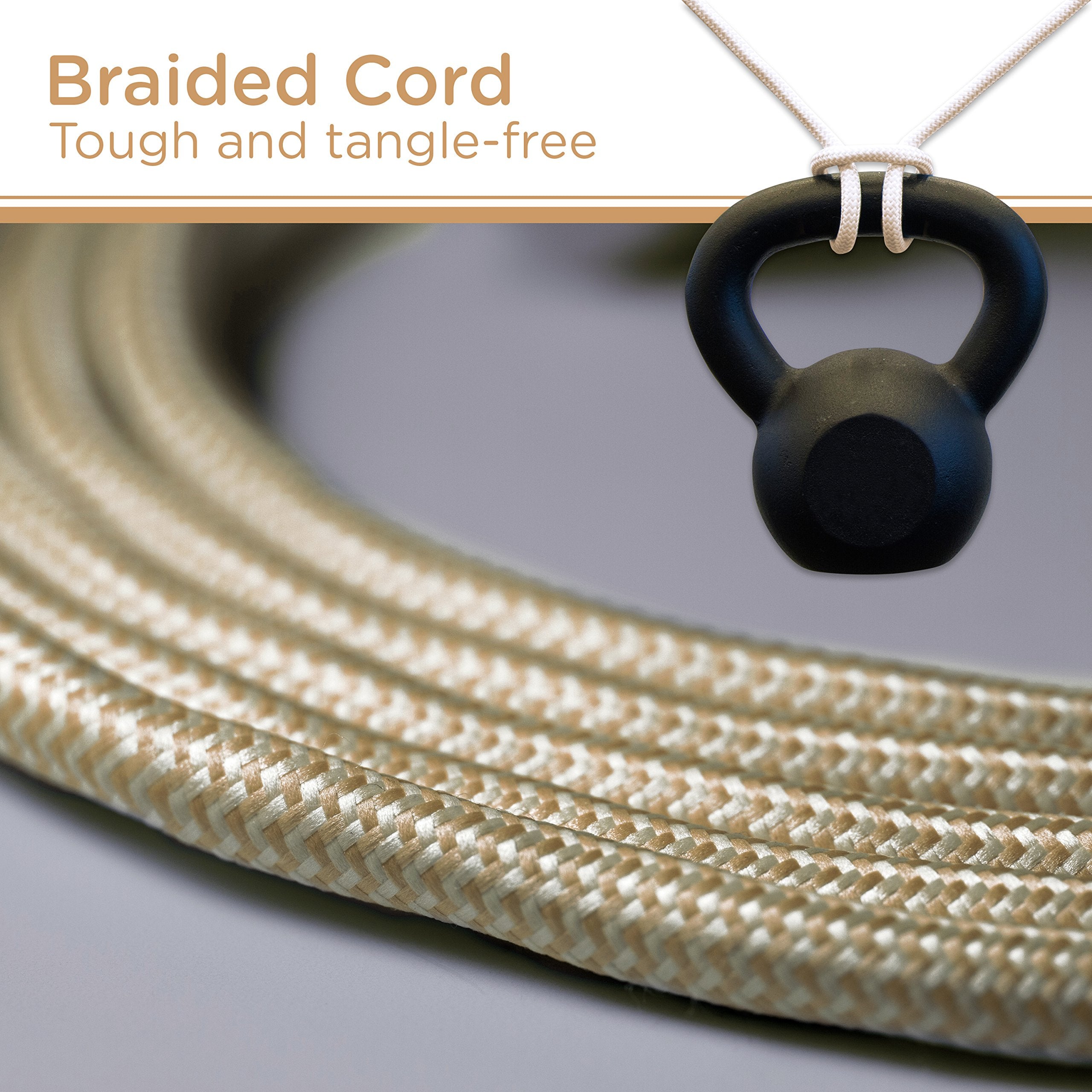 Cordinate 37922 Designer 3 Usb Charging Extension Cord With Surge Protection, Brown Braided Fabric Cord, 10 Ft, Low Profile Plug