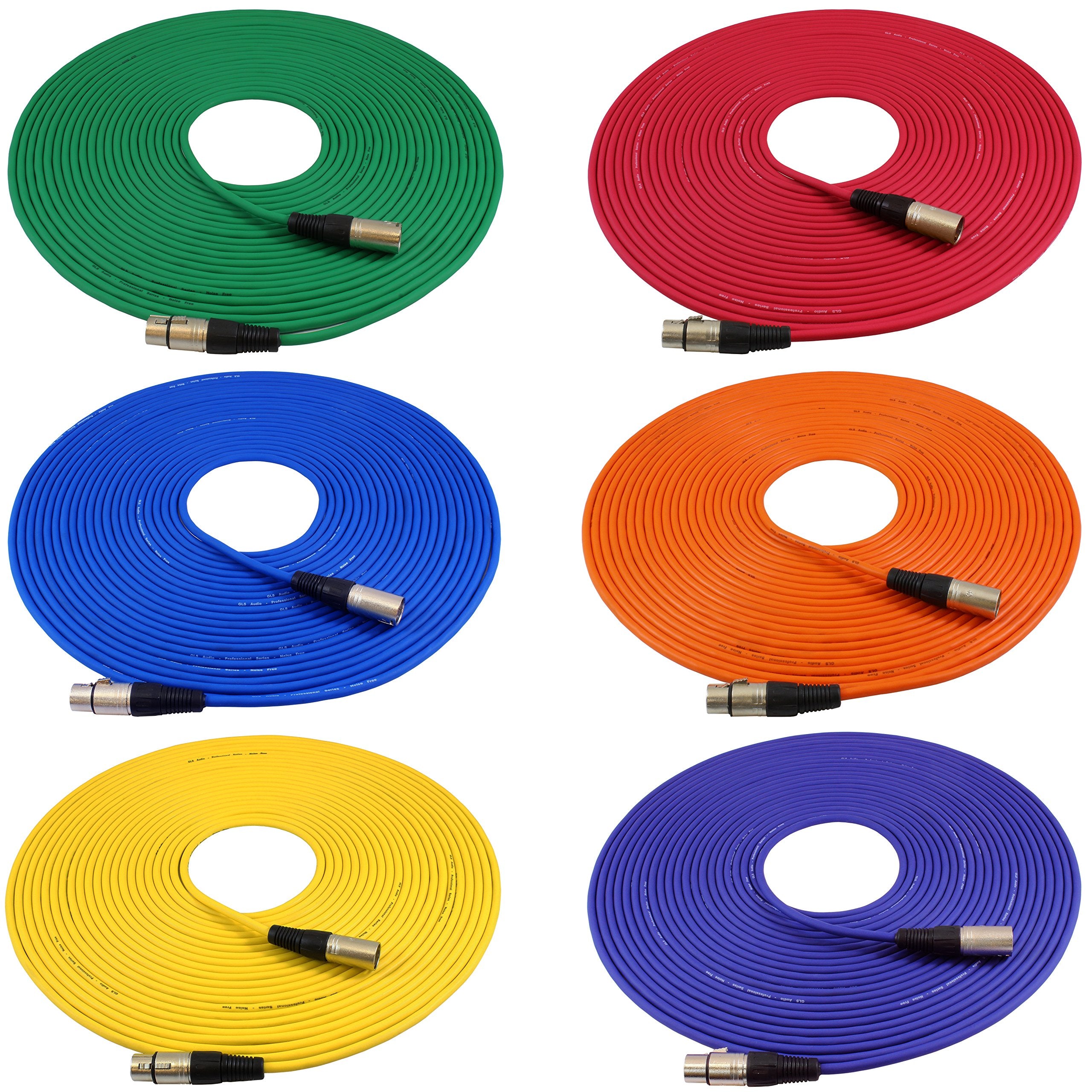 Gls Audio 50Ft Mic Cable Cords   Xlr Male To Xlr Female Colored Cables   50' Balanced Mike Cord   6 Pack