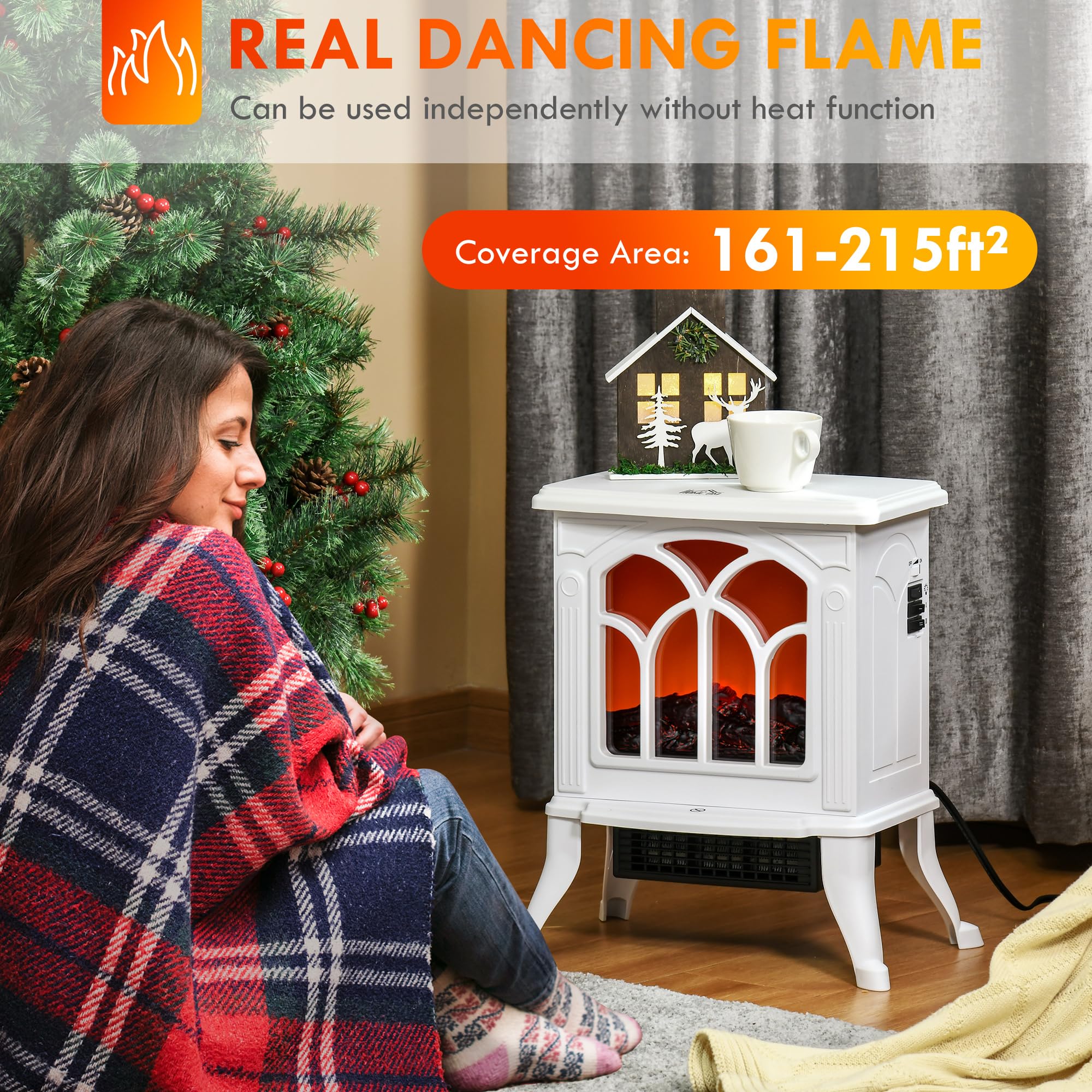 Homcom 17'' Freestanding Electric Fireplace Stove, Fire Place Heater With Realistic Logs And Flame Effect And Overheat Protectio