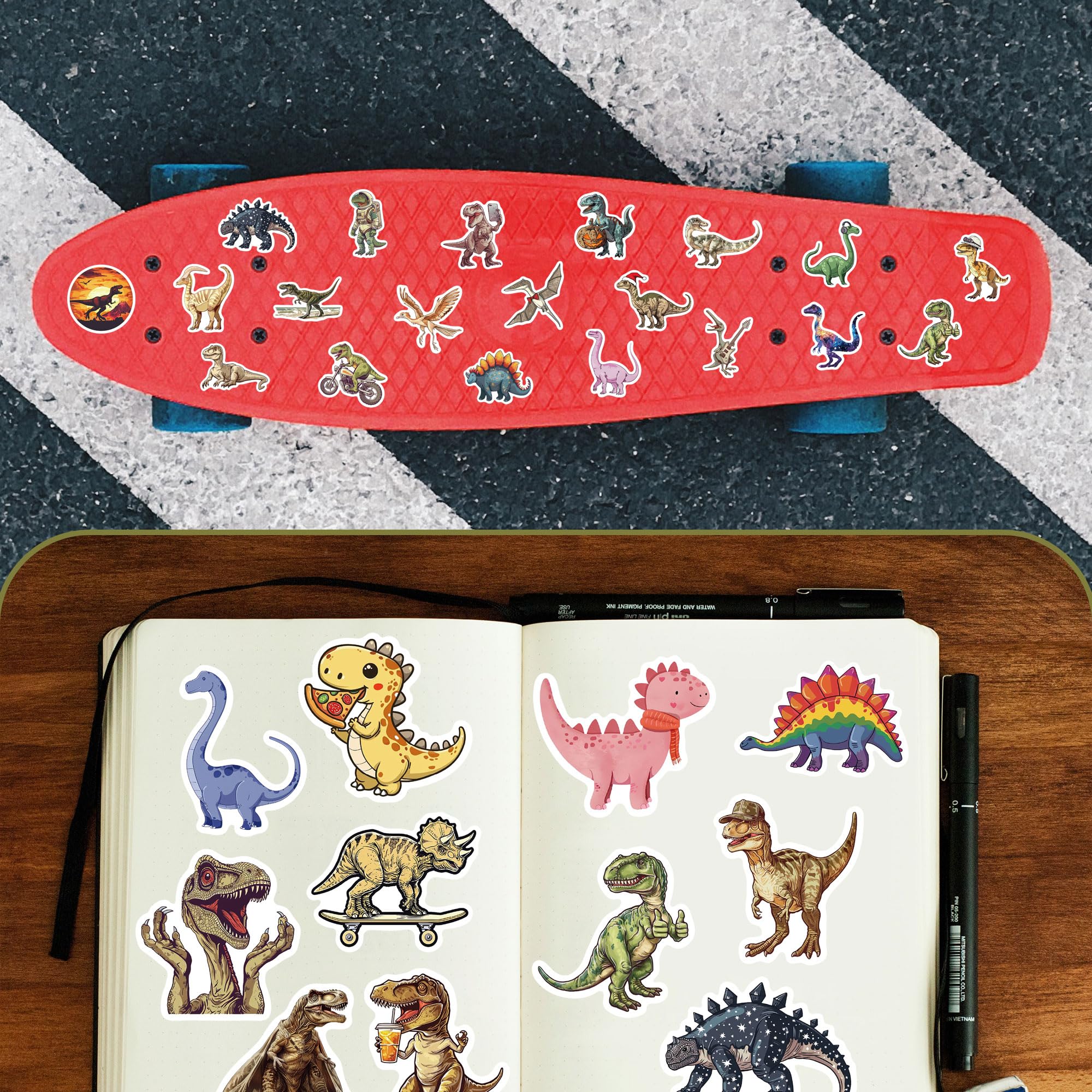 102 Pack Cute Dinosaur Stickers For Kids,Dino Stickers For Stationery,Luggage,Teaching Rewards,Dinosaur Party Favors Vinyl Waterproof Stickers For Water Bottles,Laptop