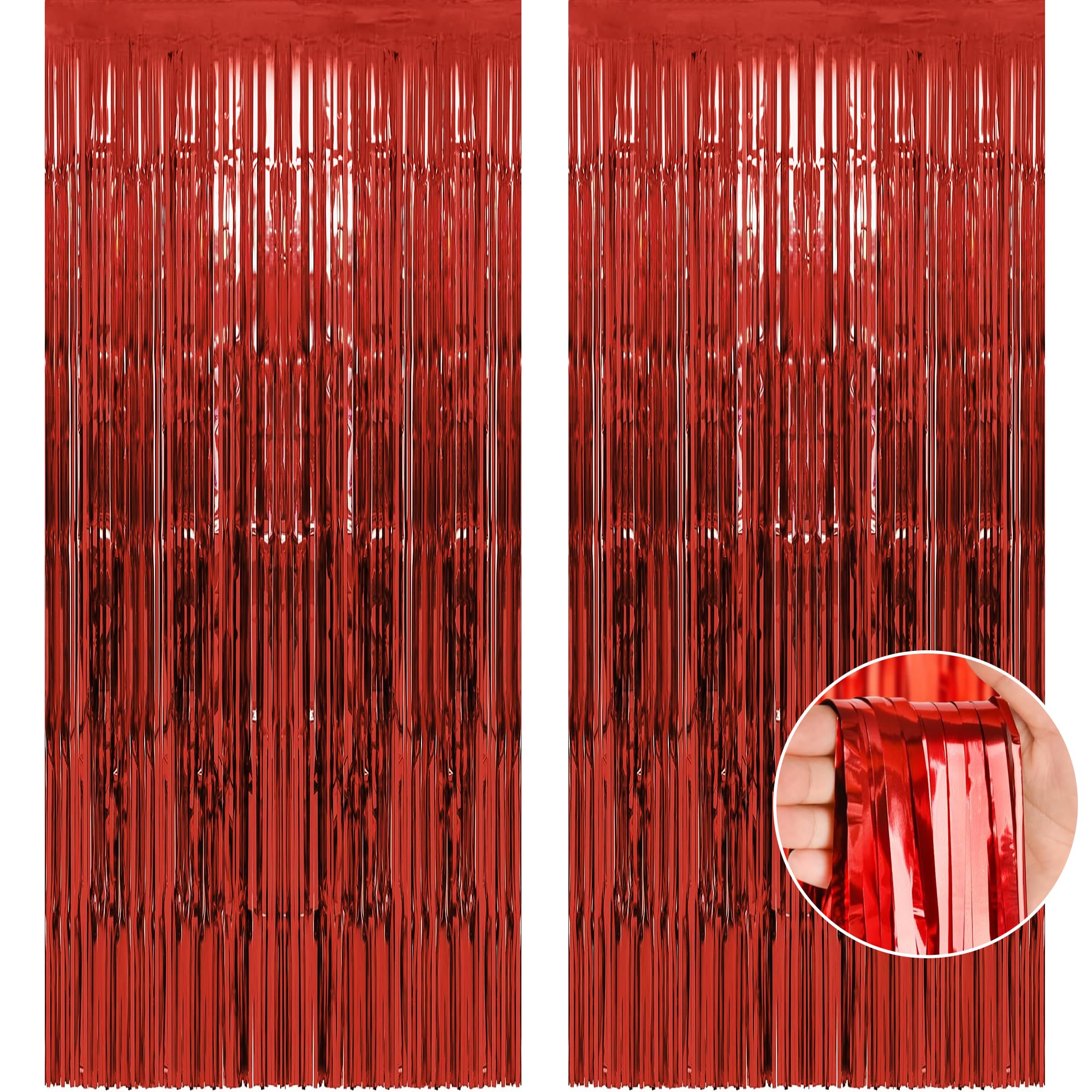 Ohome Red Tinsel Curtain Party Backdrop Foil Fringe Metallic Party Streamers Birthday Wedding Graduation Party Decorations   Chr