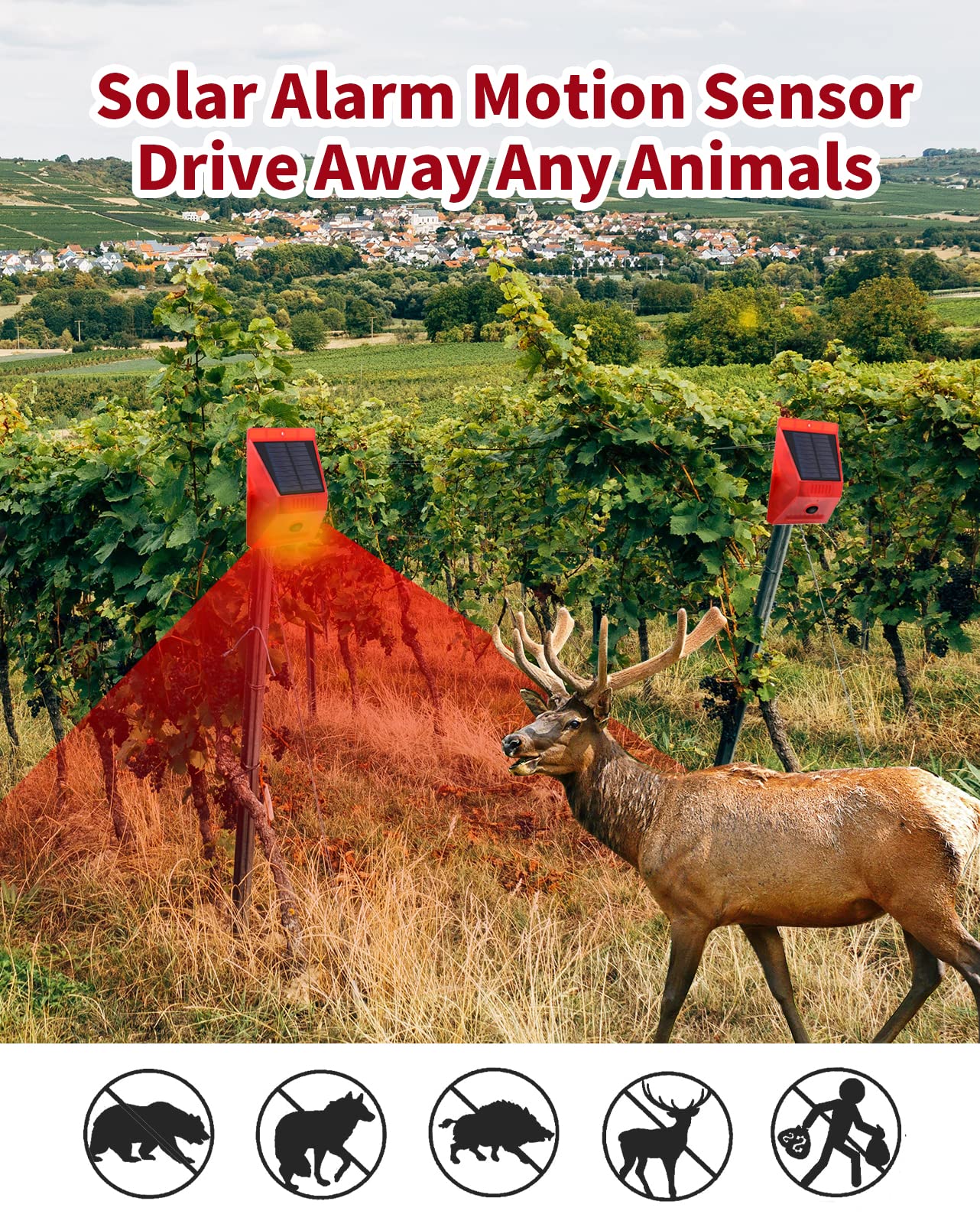 Chunhee Solar Alarm Strobe Light With Remote Control Motion Sensor Detector Outdoor Alarm 129Db Sound Security Siren Ip65 Waterproof Protected For Your Home, Villa, Baren, Farm, Yard, 2 Pack