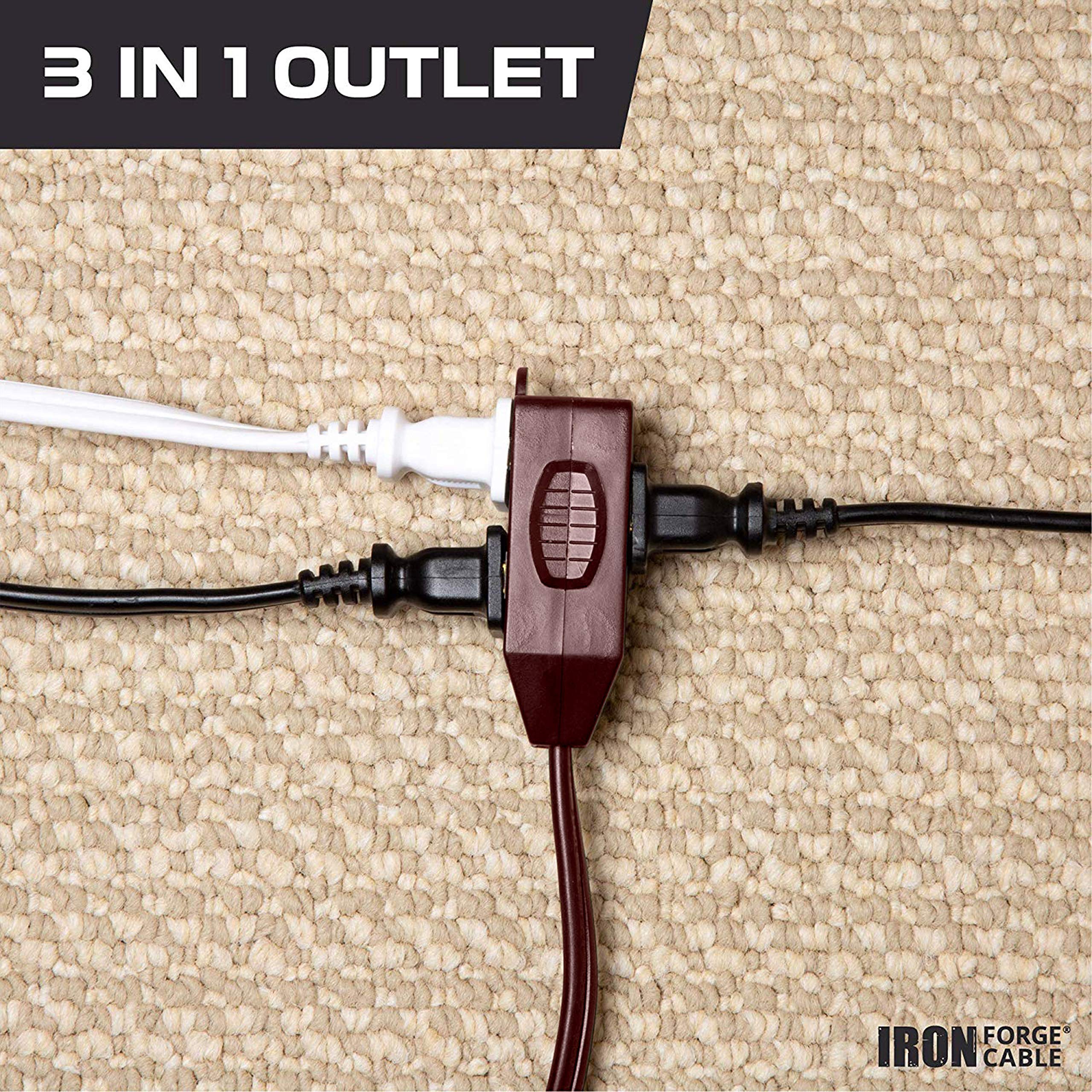 Iron Forge Cable 3 Ft Brown Extension Cord 2 Pack   16/2 Durable Electrical Cable