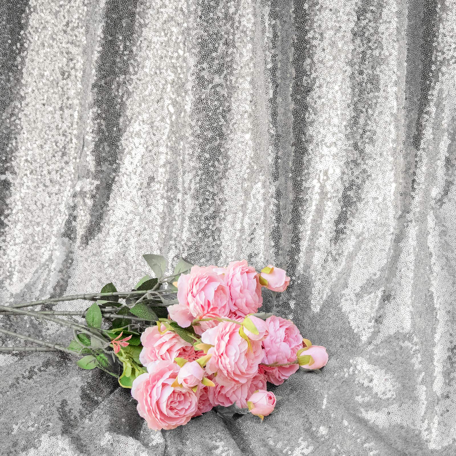 Jyflzq Silver Sequin Backdrop Curtains 8Ft X 8Ft 1 Panel Glitter Photo Booth Backdrops Sparkly Photography Background Drapes For