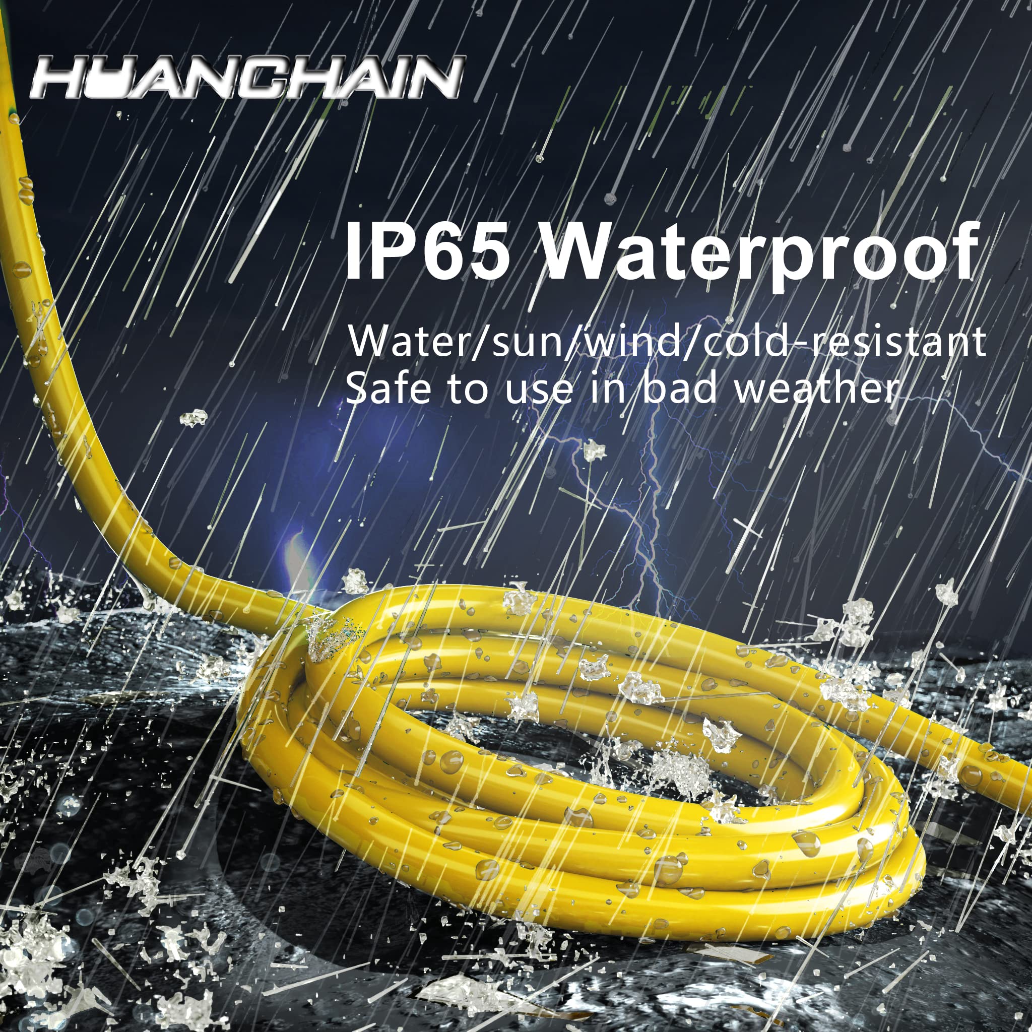 Huanchain 25 Ft 14/3 Gauge Heavy Duty Outdoor Extension Cord Waterproof With Lighted, Flexible Cold Weather 3 Prong Electric Cor
