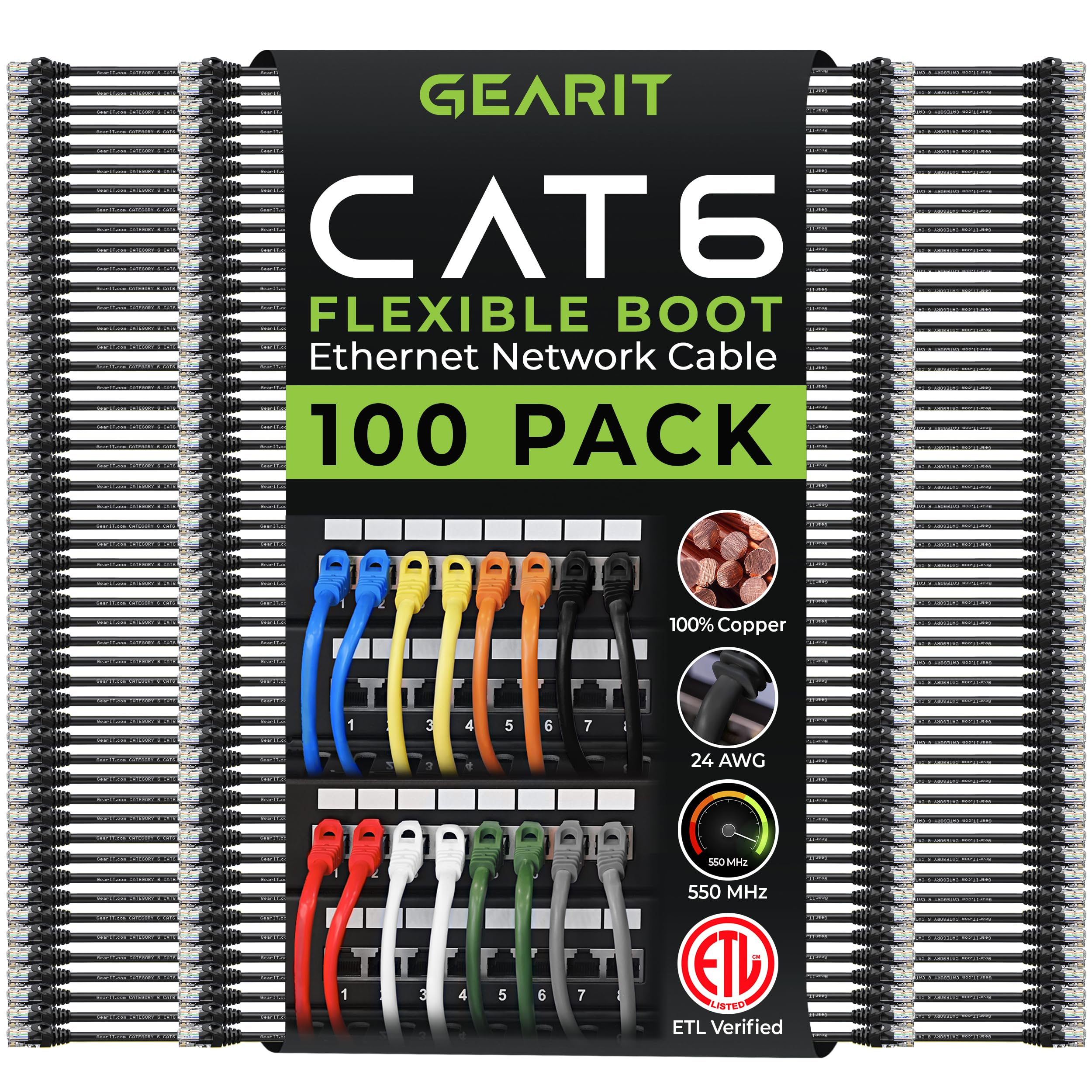 GearIT Cat6 Cable 3 ft (100-Pack) - Cat6 Ethernet Cable, Cat 6 Ethernet Cable, Cat6 Patch Cable, Cat 6 Patch Cable, Cat 6 Cable,