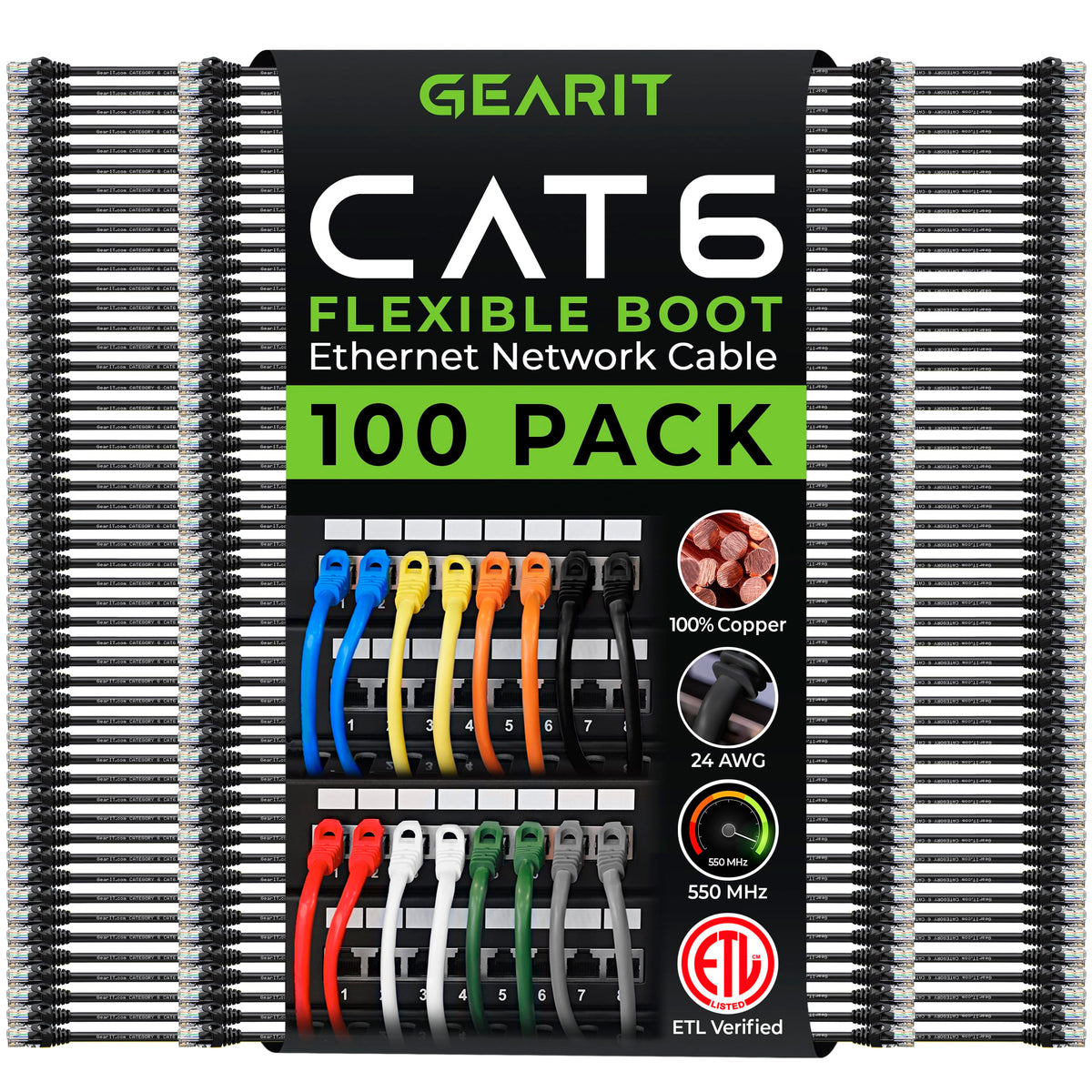 Gearit Cat6 Cable 3 Ft (100 Pack)   Cat6 Ethernet Cable, Cat 6 Ethernet Cable, Cat6 Patch Cable, Cat 6 Patch Cable, Cat 6 Cable,