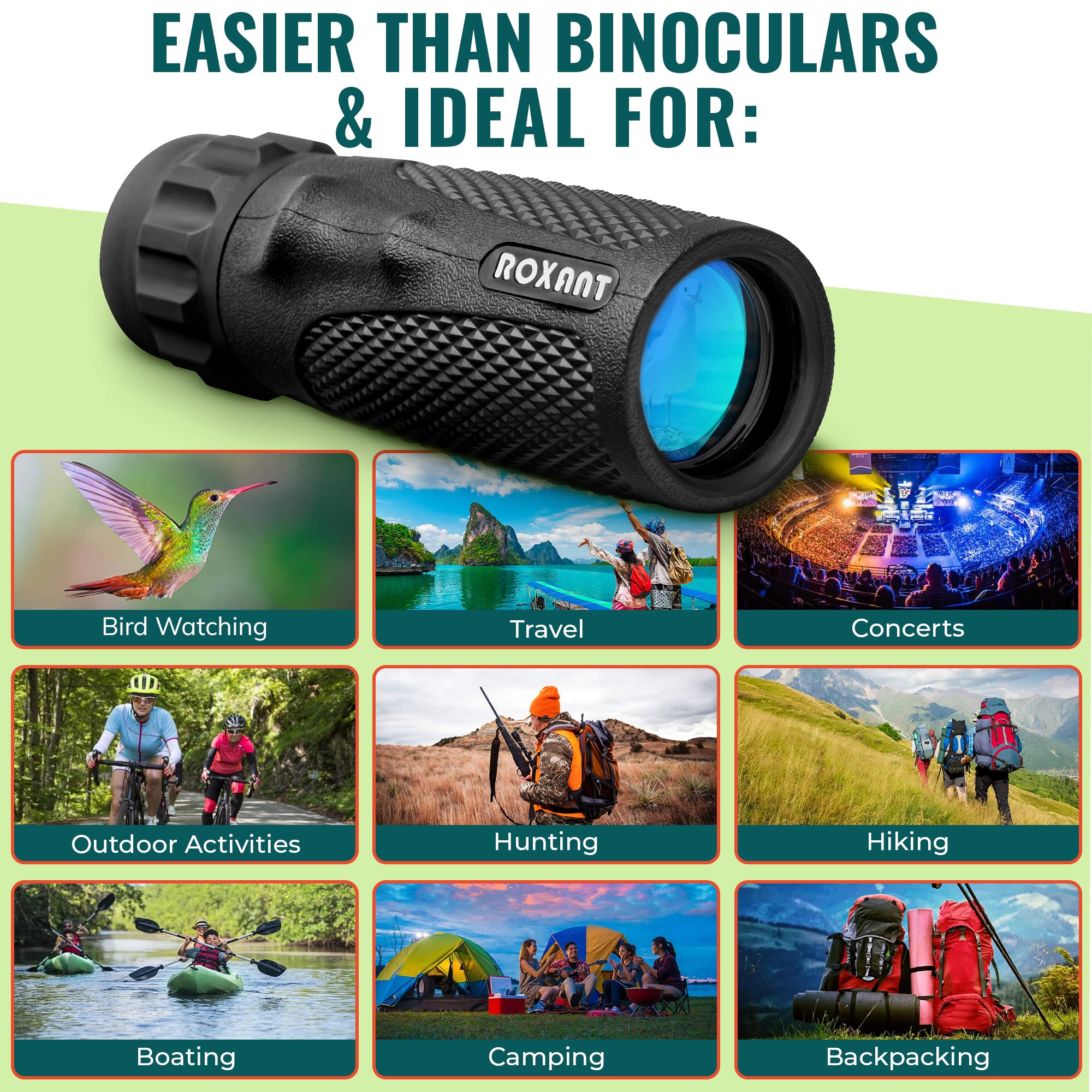 Roxant Viper Monocular Telescope   10X25 High Definition Weatherproof Pocket Telescope With Hand Grip & Bak4 Prism   With Compac