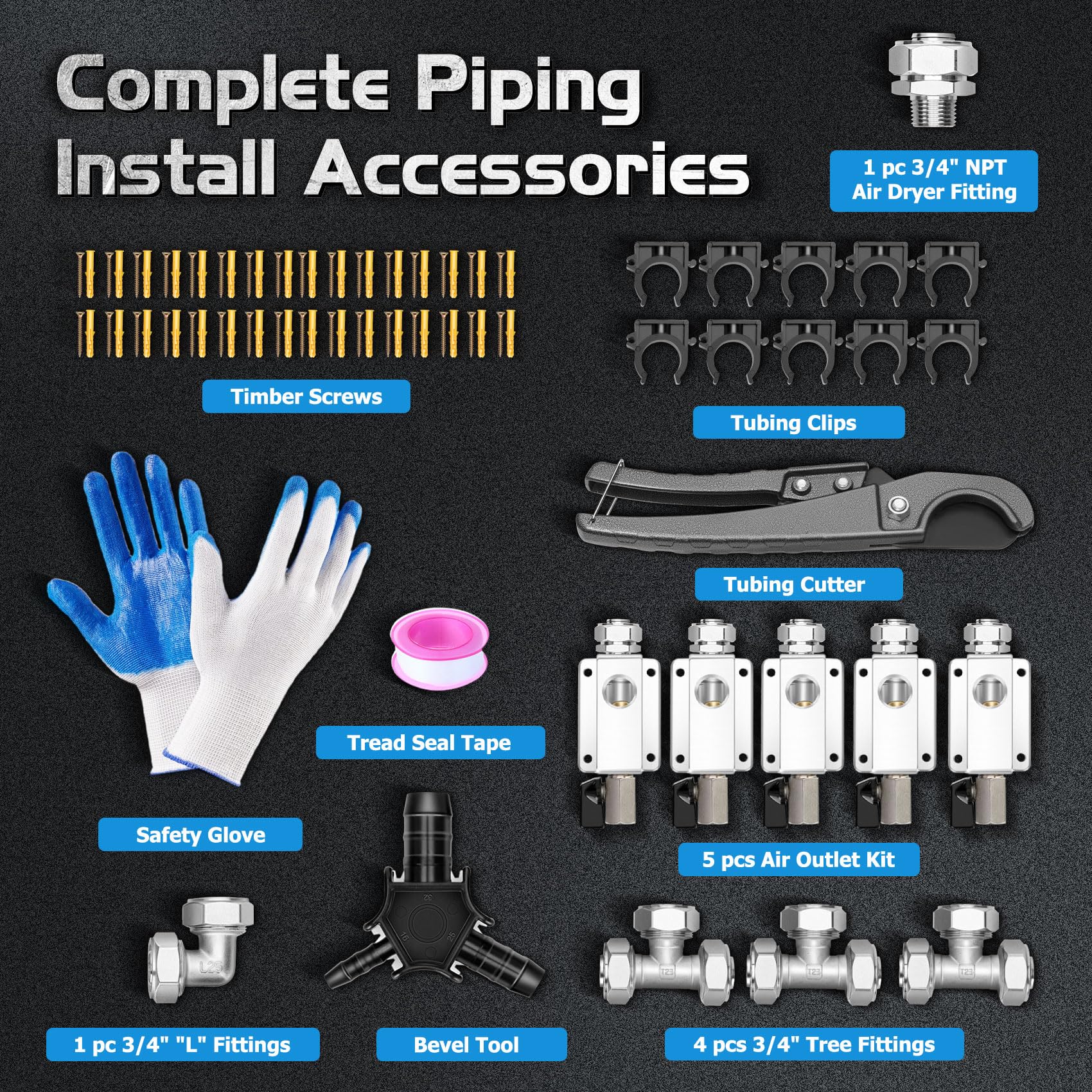 Howaoo Compressed Air Line Kit 3/4'' X 200Ft, Shop/Garage Hdpe Aluminum Air Line Kit For Connect Air Compressor, Compressed Air