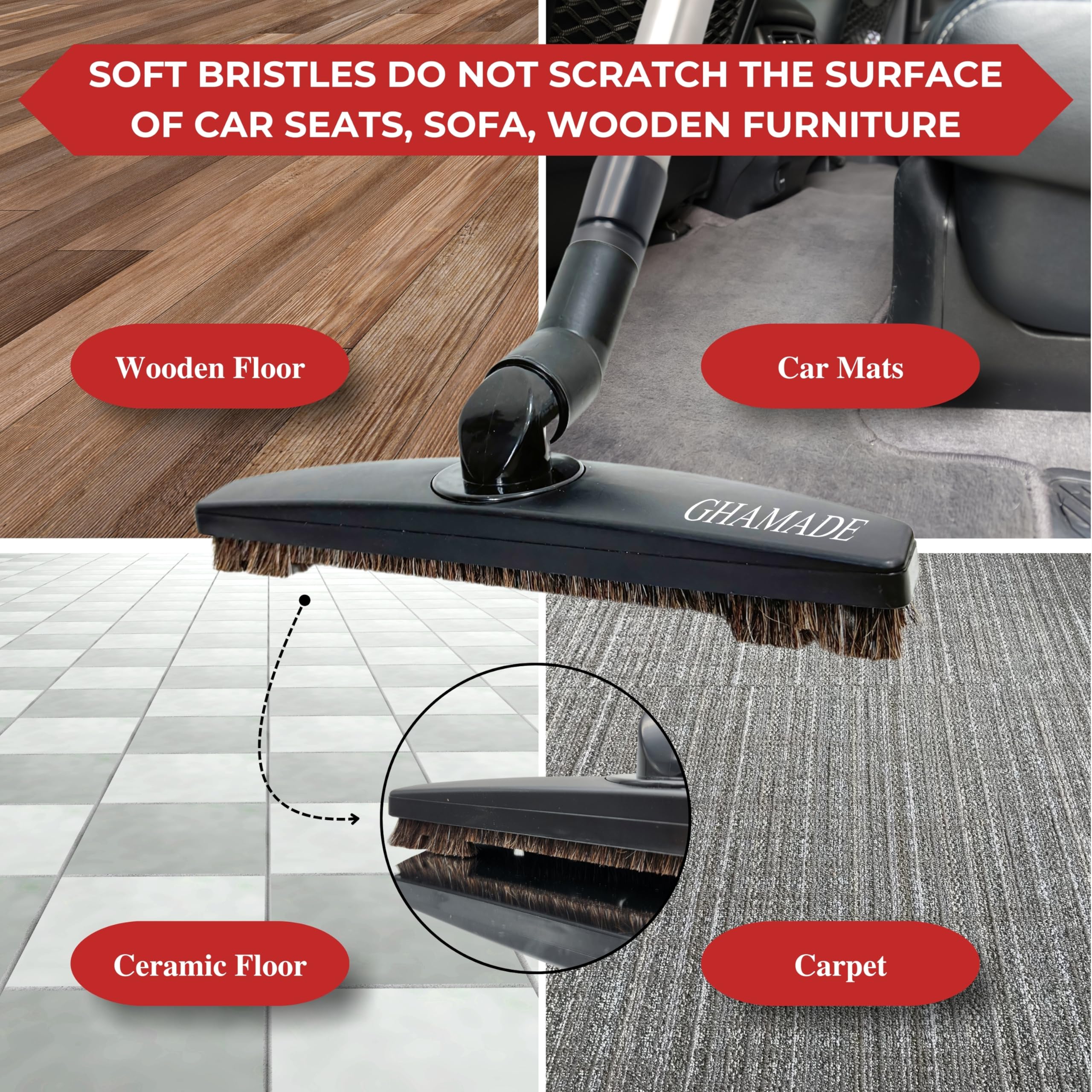 Replacement Vacuum Brush Head With 32Mm Connection & 1-3/8-Inch To 1-1/4-Inch Adapter | Works On Low Carpet & All Floors | Horse