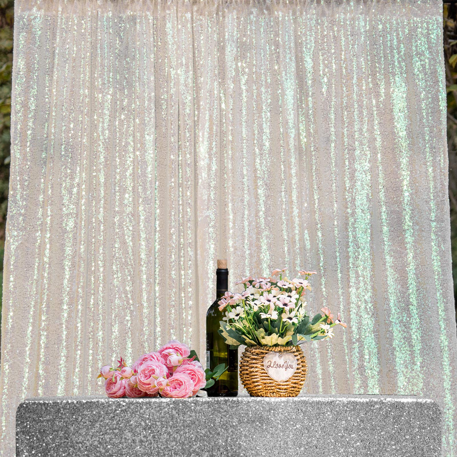 Jyflzq White Iridescent Sequin Backdrop Curtains 10Ft X 10Ft 1 Panel Glitter Photo Booth Backdrops Sparkly Photography Backgroun